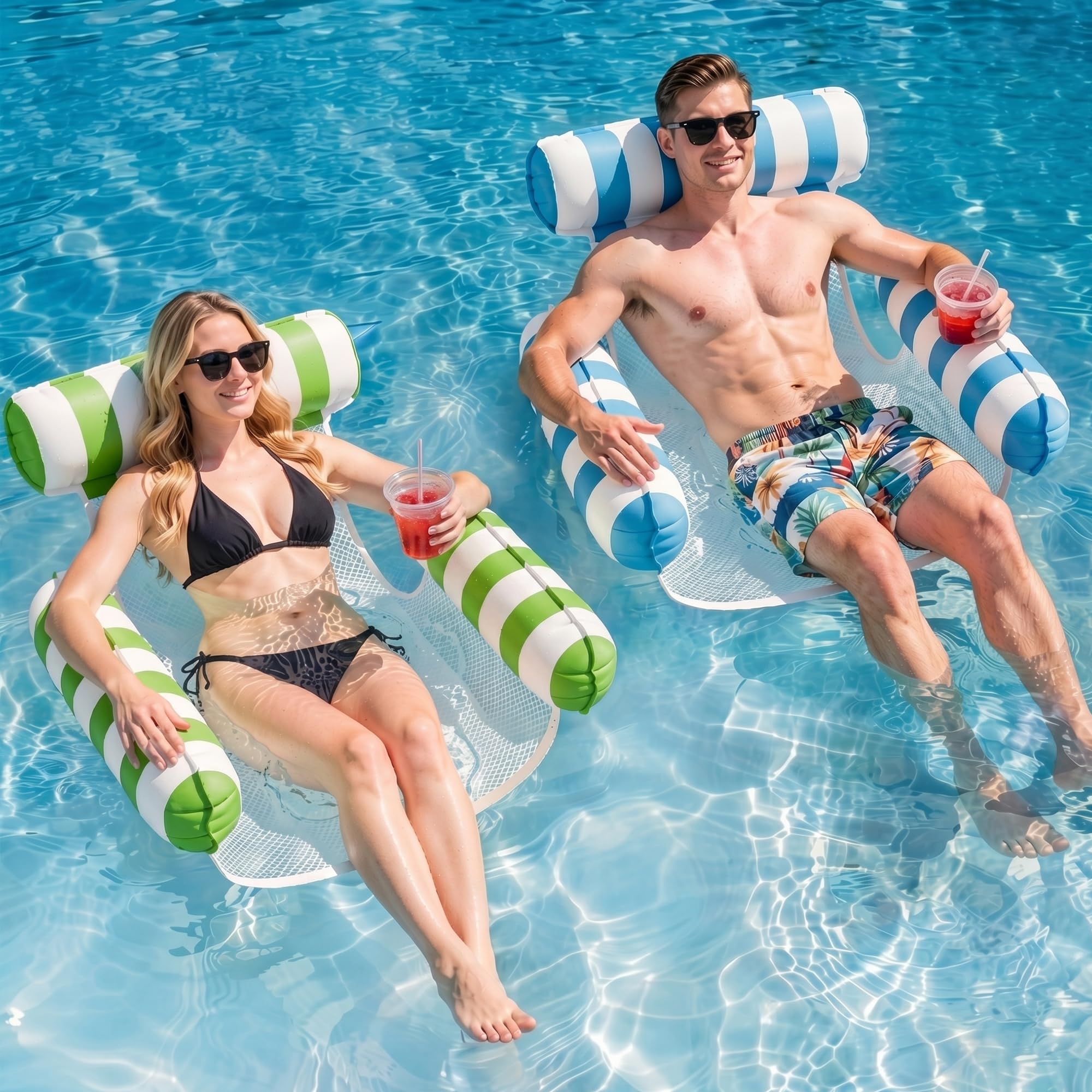 Photo 1 of 2 Pack Pool Floats for Adults, 4-in-1 Inflatable Pool Hammock Float with Cooling Mesh Seat, Portable Water Hammock Floating Chair Lounge for Pool, Beach, Lake, Hot Tub & Summer Pool