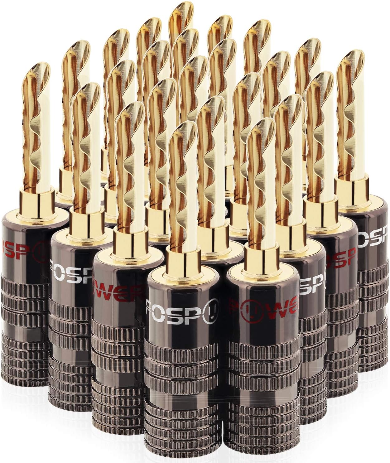 FosPower Banana Plugs 12 Pairs / 24 pcs, BFA 24K Gold Plated Banana Speaker Plug Connectors for Speaker Wire, Wall Plate, Home Theater, Audio/Video Receiver, Amplifiers and Sound Systems