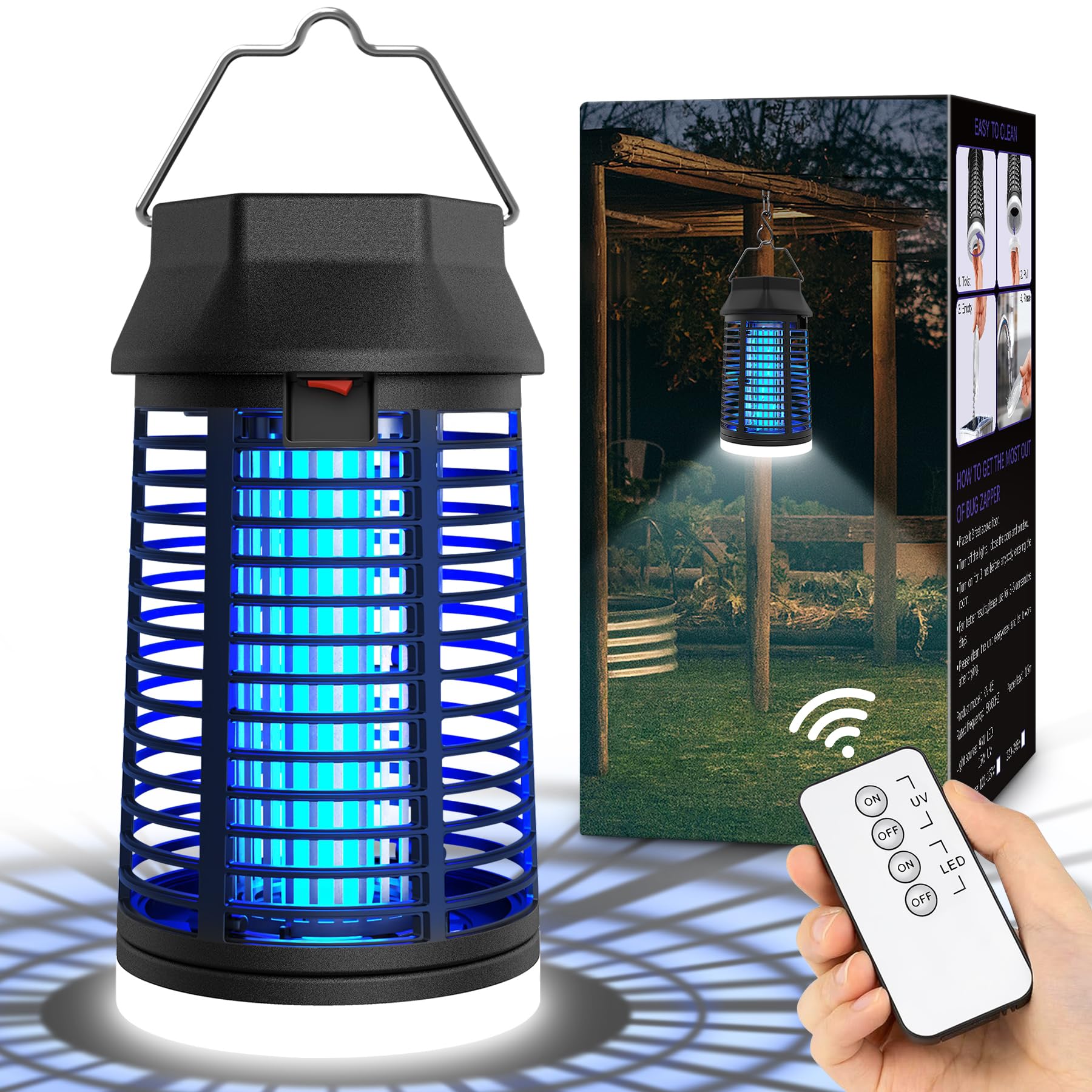 seenlast Insektenvernichter Elektrisch, Mückenlampe 15W 4200V Mückenfalle Mückenschutz Mit LED-Licht, Fliegenfalle Elektrisch Mückenabwehr, für Mücken,Motten,Fliege,Spinnen, Wasserdicht IPX4