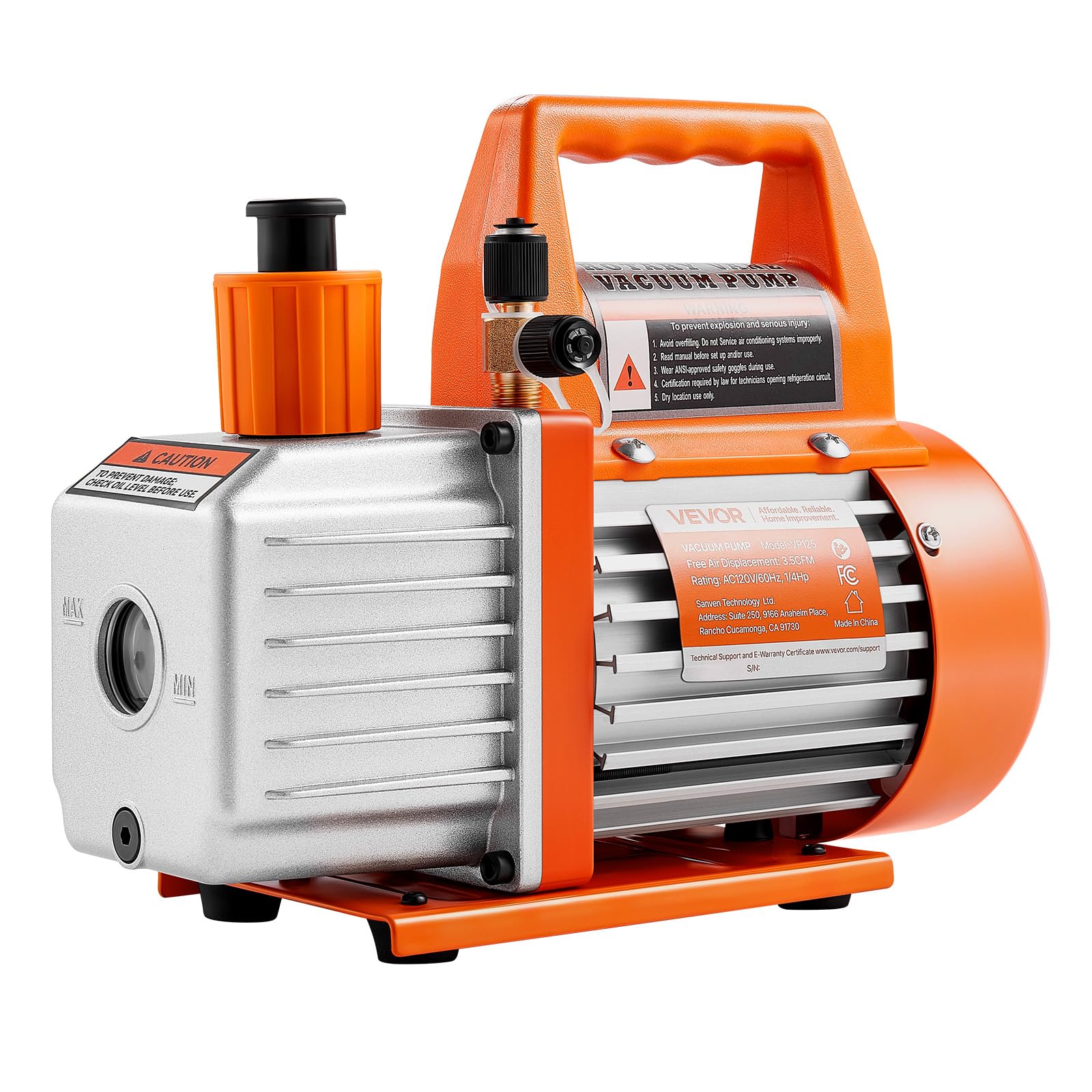 VEVOR Pompa per Vuoto 100 L/min a Palette Rotanti Monostadio HVAC Sistema R134a R22 R410a Serbatoio dell'olio, Motore a 4 Poli 5 Pa Pompa Vuoto per Manutenzione di Impianti Climatizzazione per Auto