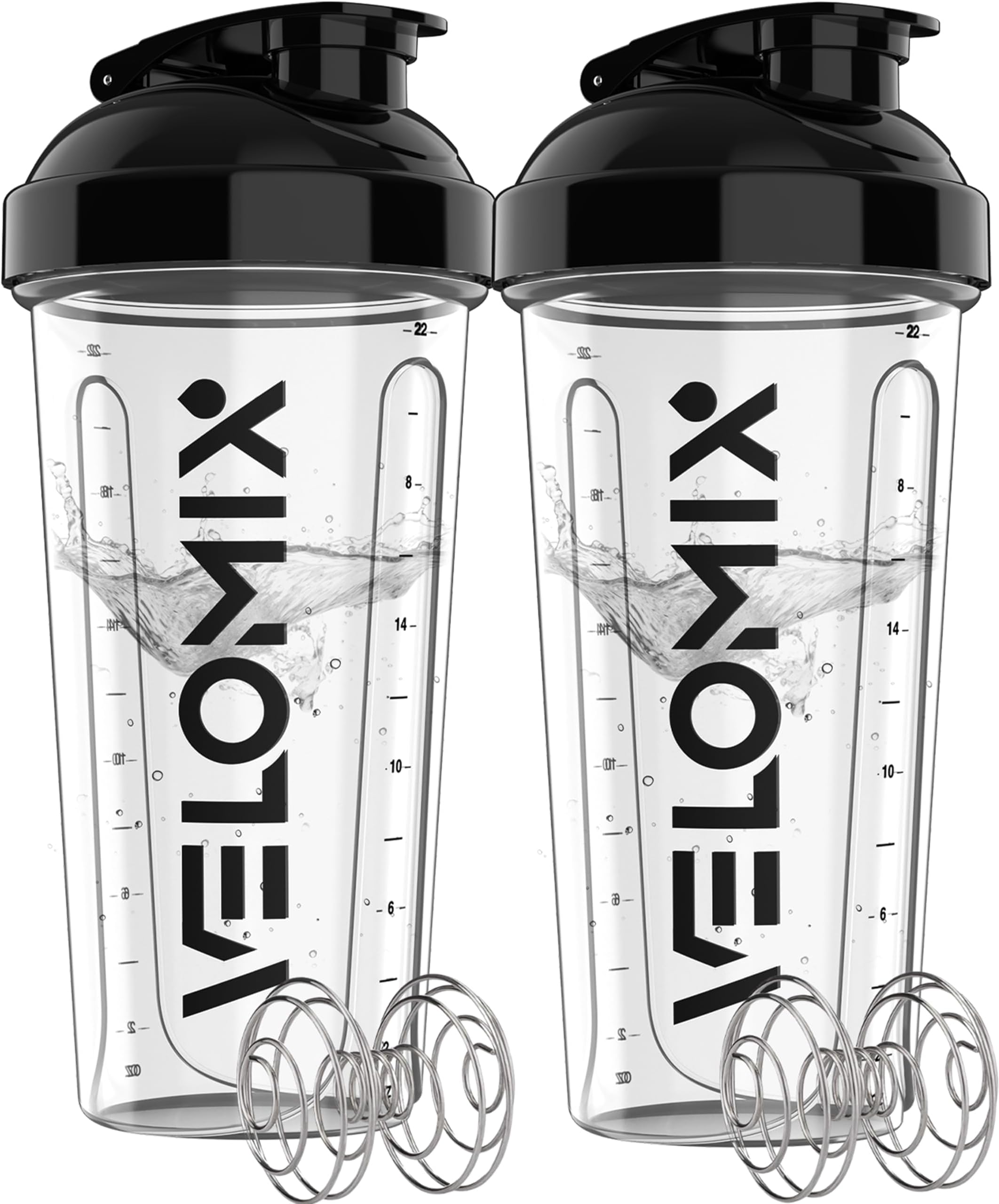 2 Pack- 28 oz Protein Shaker Bottles for Protein Mixes - 2x Wire Whisk | Leak Proof Shaker Cups for Protein Shakes and Pre Workout | Protein Shaker Bottle Pack (D6) Transparent