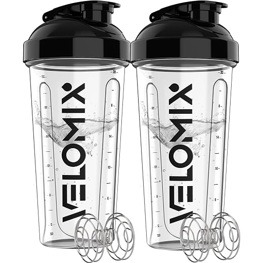 VELOMIX 2 Pack 28oz Protein Shaker Bottle for Protein Mixes, Transparent