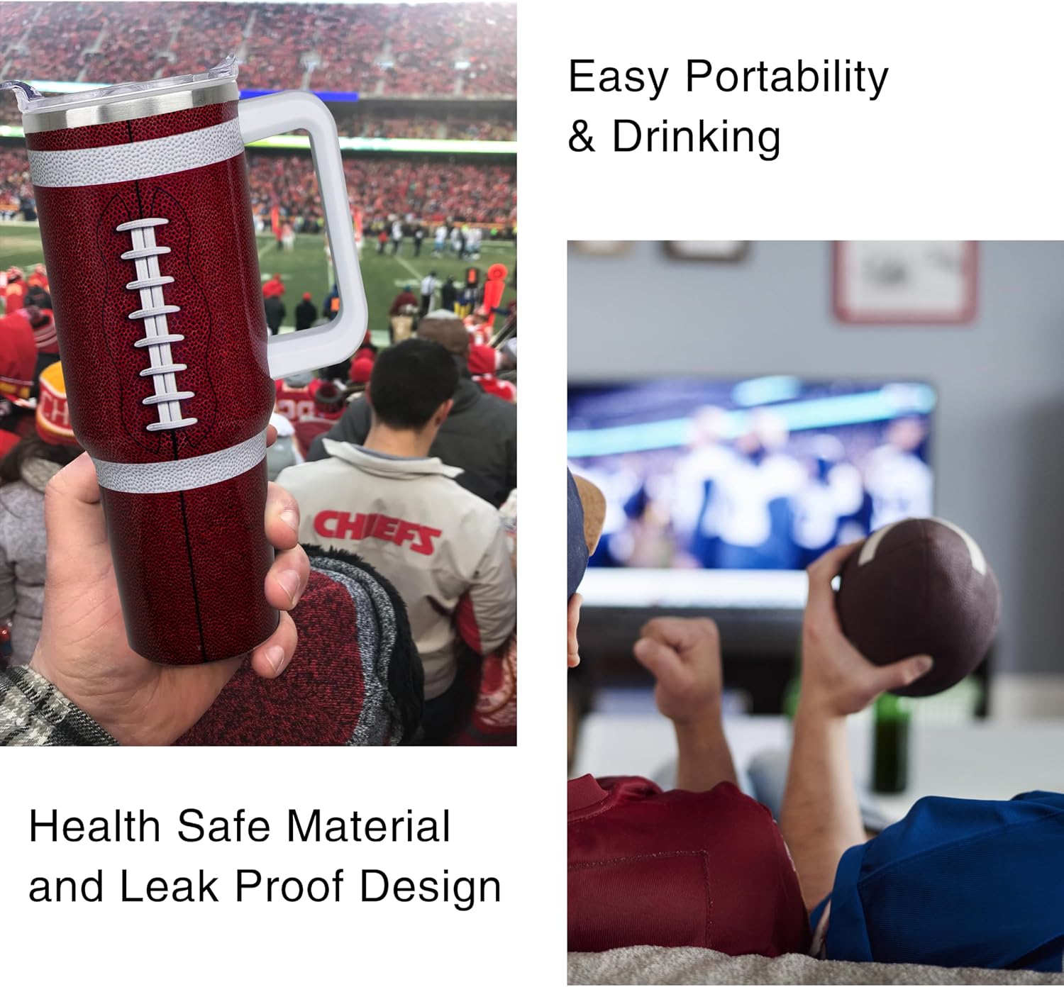 40 oz Boy Football Water Bottle Gifts Tumbler with Handle Straw Lid 40oz Football Lover Gift Double Stainless Steel Insulated Football Cup Travel Coffee Mug Football Water Bottles for Boys