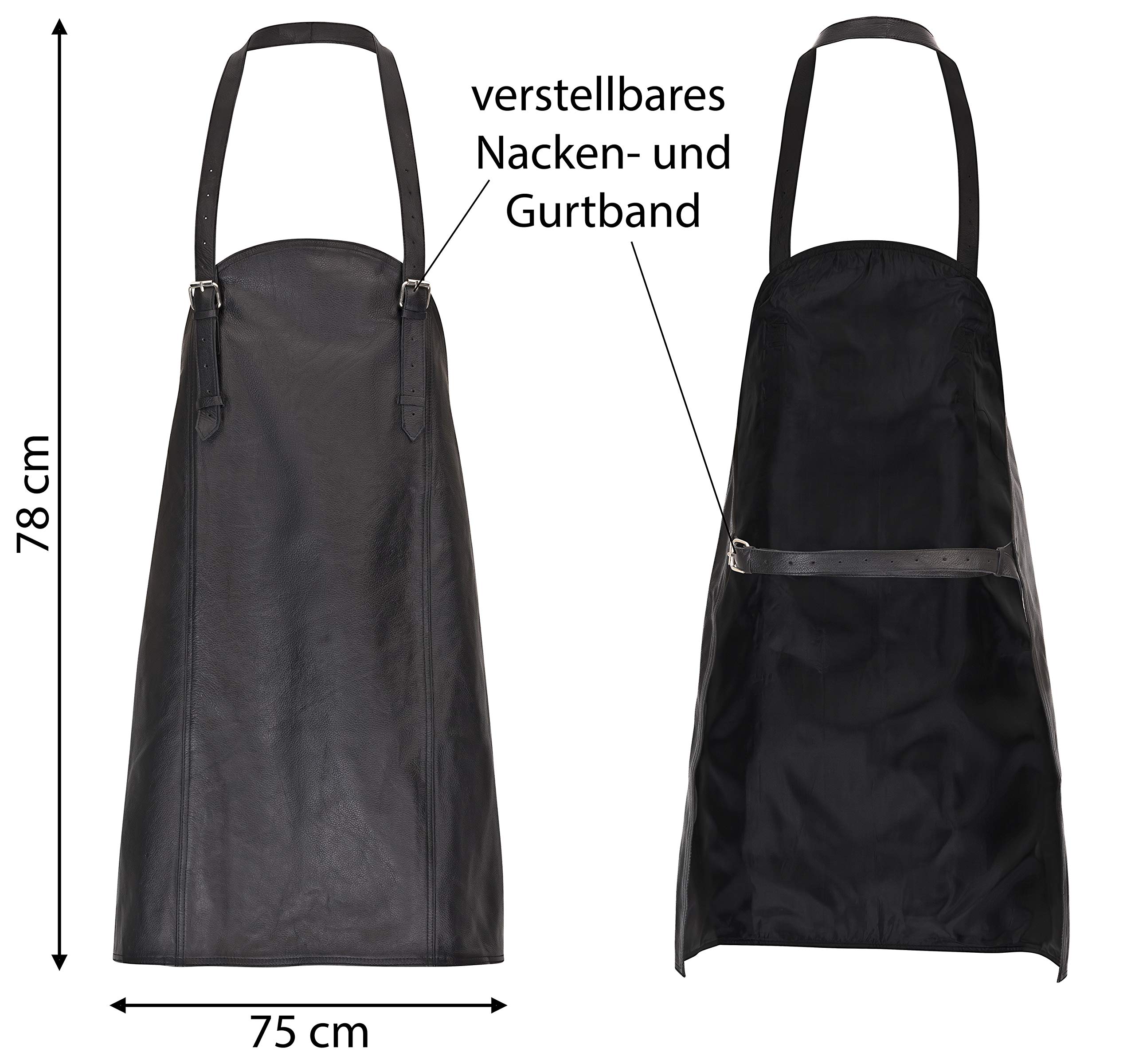 DESERMO Delantal de piel con cuello ajustable y banda abdominal | Delantal de piel de alta calidad de 100% piel auténtica | Delantal para barbacoa con forro en la parte trasera para mujeres y hombres,