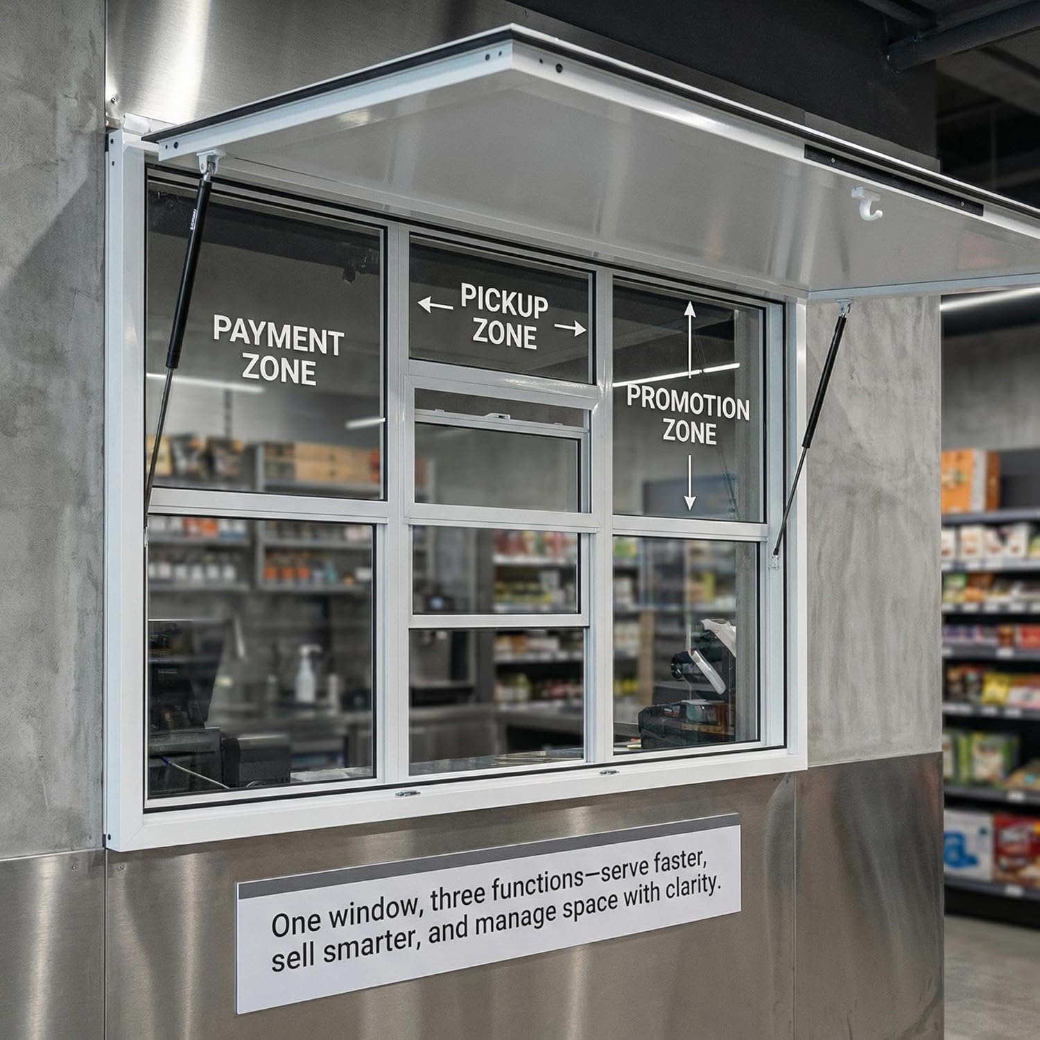 Concession Window, 60 x 36 inch Food Truck Service Windows, Aluminum Alloy Concession Window with Awning Door and Dark Mesh Screens, for Food Trucks Concessions Trailers