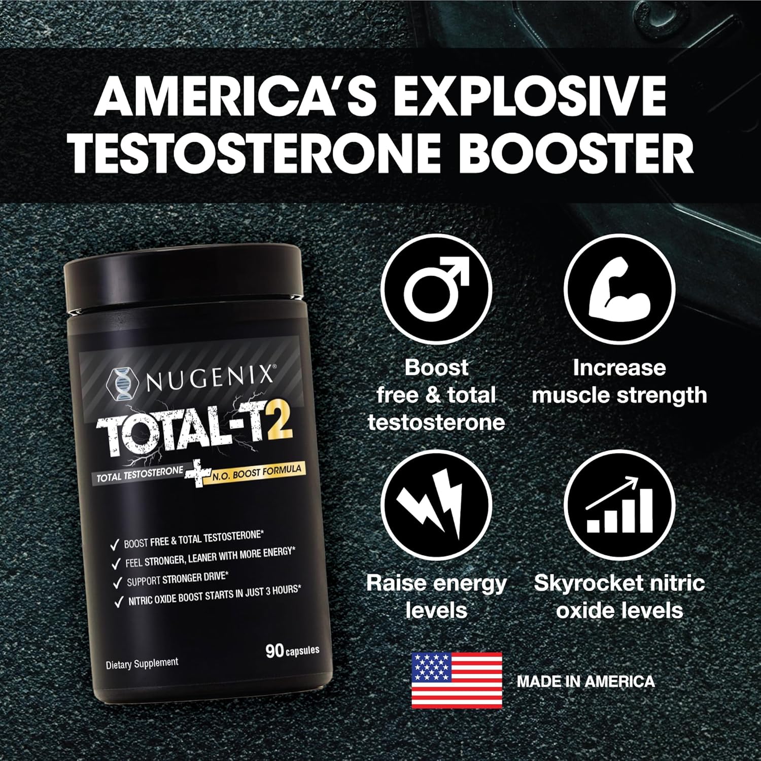 Nugenix Total-T2 - Testosterone Booster and Nitric Oxide Booster for Men, Tesnor, S7, ElevATP, Tongkat, Citrulline, Nitric Oxide and Testosterone Supplement for Men (90 Count) - Image 3