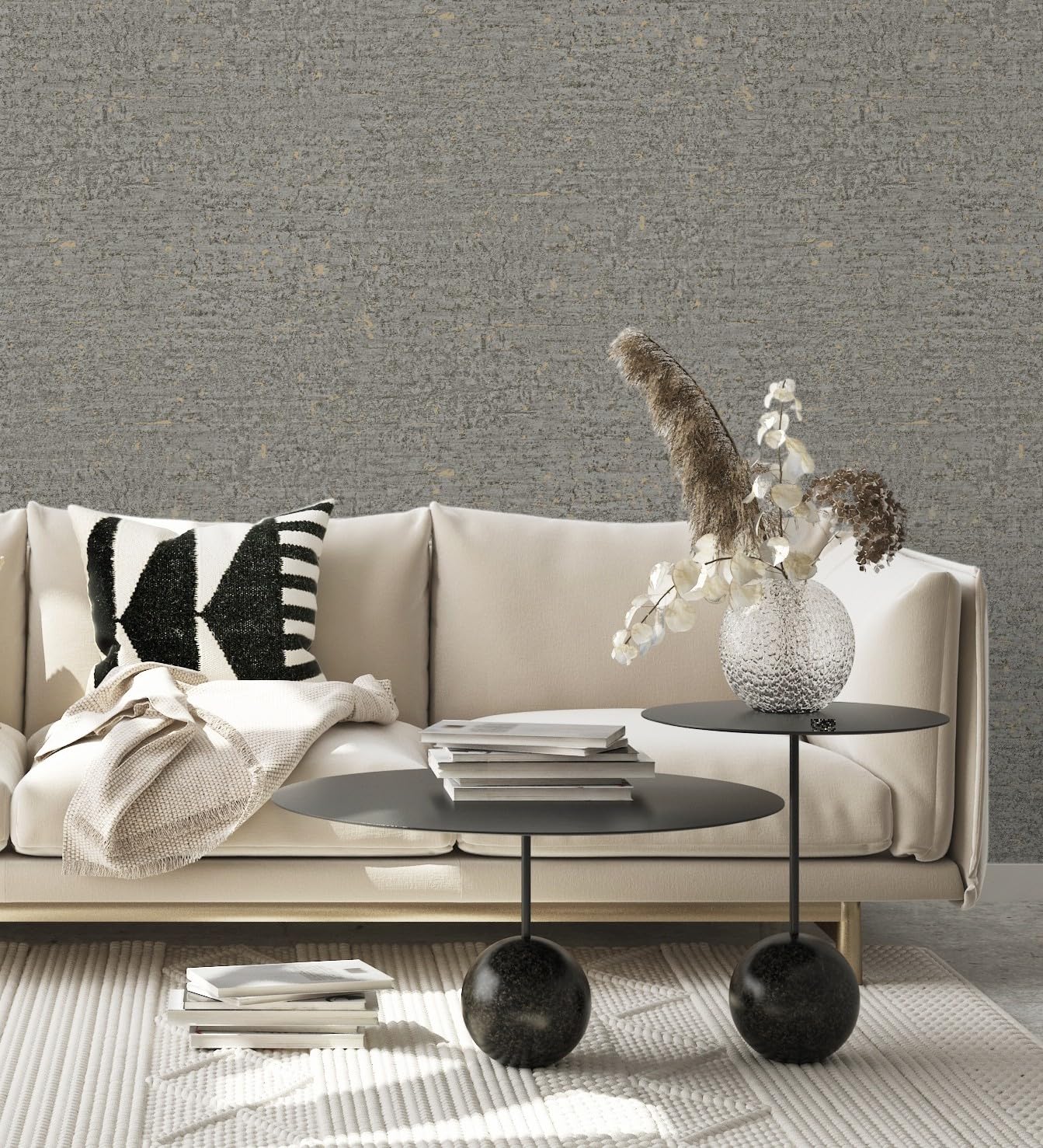 Papier peint pierre polie foncée GAULAN 683565 de 10m x 0,53m pour mur et salon