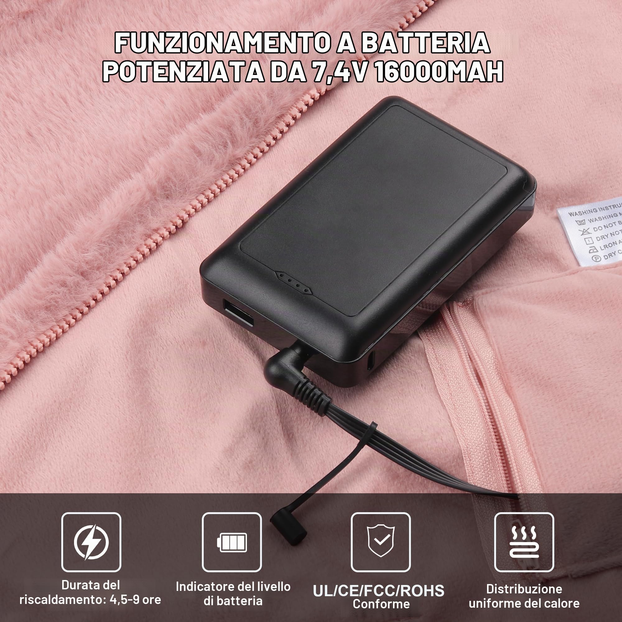 Coperta Riscaldante Elettrica Senza Fili 160x90 cm, Flanella Sciarpa Riscaldata con Batteria 16000 mAh, 6 Zone di Riscaldamento, 3 Livelli di Temperatura per Casa, Ufficio, Auto e Campeggio