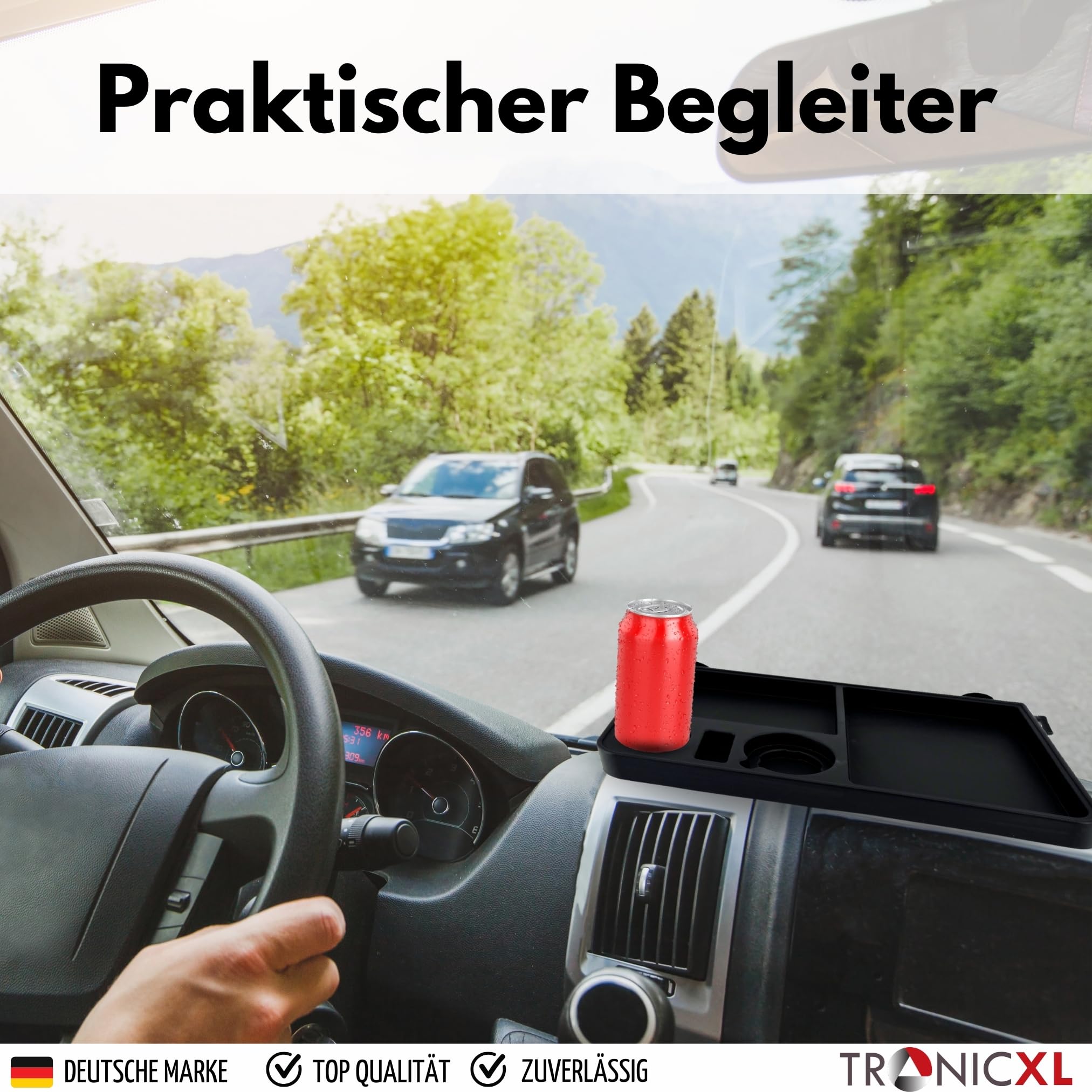 TronicXL Mesa para camión, caravana, camionero, interior, minivan, bandeja de almacenamiento, soporte para bebidas, soporte para bebidas