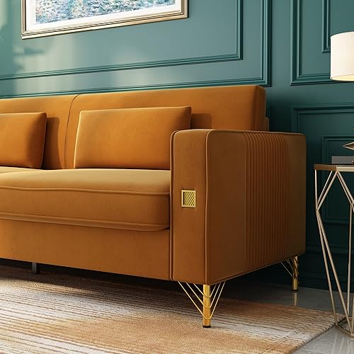 Miniatura 5 de ANTTYBALE Sofá de terciopelo de 8563 pulgadas moderno sofá biplaza con almohadas juego de 2 para sala de estar dormitorio muebles de apartamento con