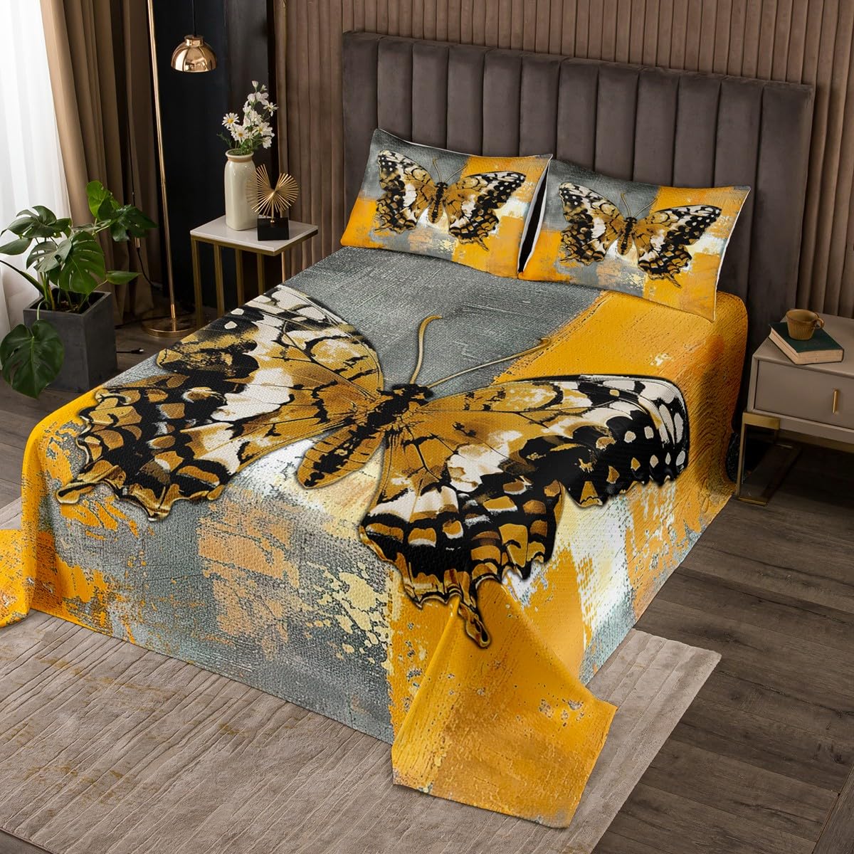 Erosebridal Girls Butterfly Coverlet Queen Size Abstract Bedding for Adults Teen, Gradient Watercolor Bedspread Set Ombre Tie Dye Quilt Set, Geometry Fluid Ink Bed Set Decorative