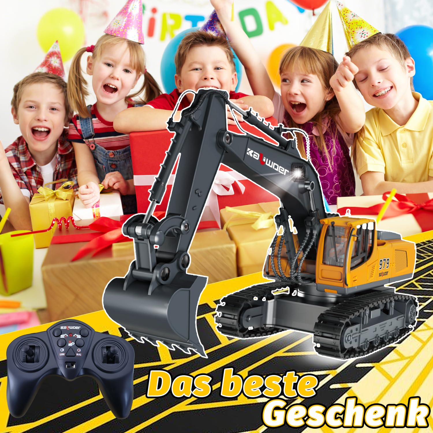 Ferngesteuerter Bagger Ferngesteuert ab 3 4 6 8 Jahre, rc Bagger | bagger mit Fernbedienung, Schaufel und Licht, 1:14 bagger Spielzeug für 3 4 6 8 Jahre, Geschenk zum Geburtstag für Kinder