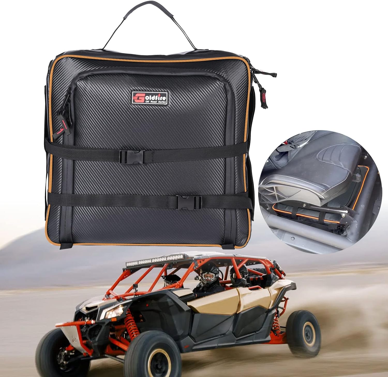 UTV Under Seat Bag Tool Pouch Storage Fit for Can-Am Maverick X3 2017-2023 Accessories, Large Capacity Storage Bag Easy to Carry(Orange Piping)