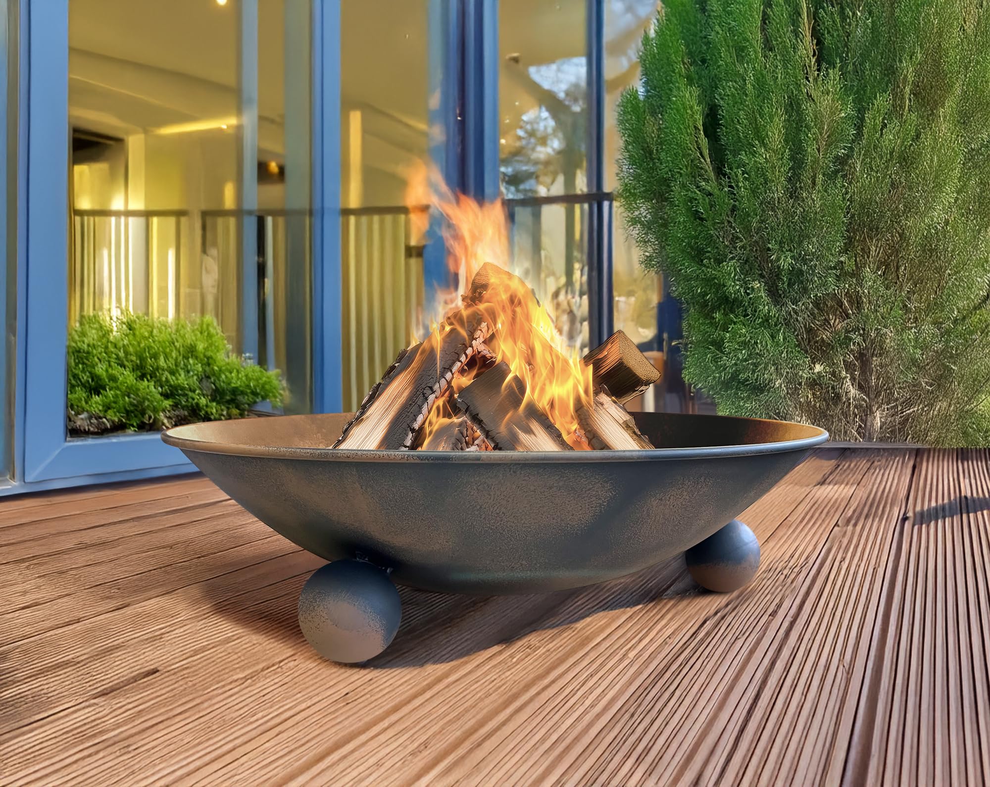 IlGruppone Braciere da Giardino Ø57 Cm Cesto da Fuoco Design Moderno Colore Ruggine con Fori Drenaggio