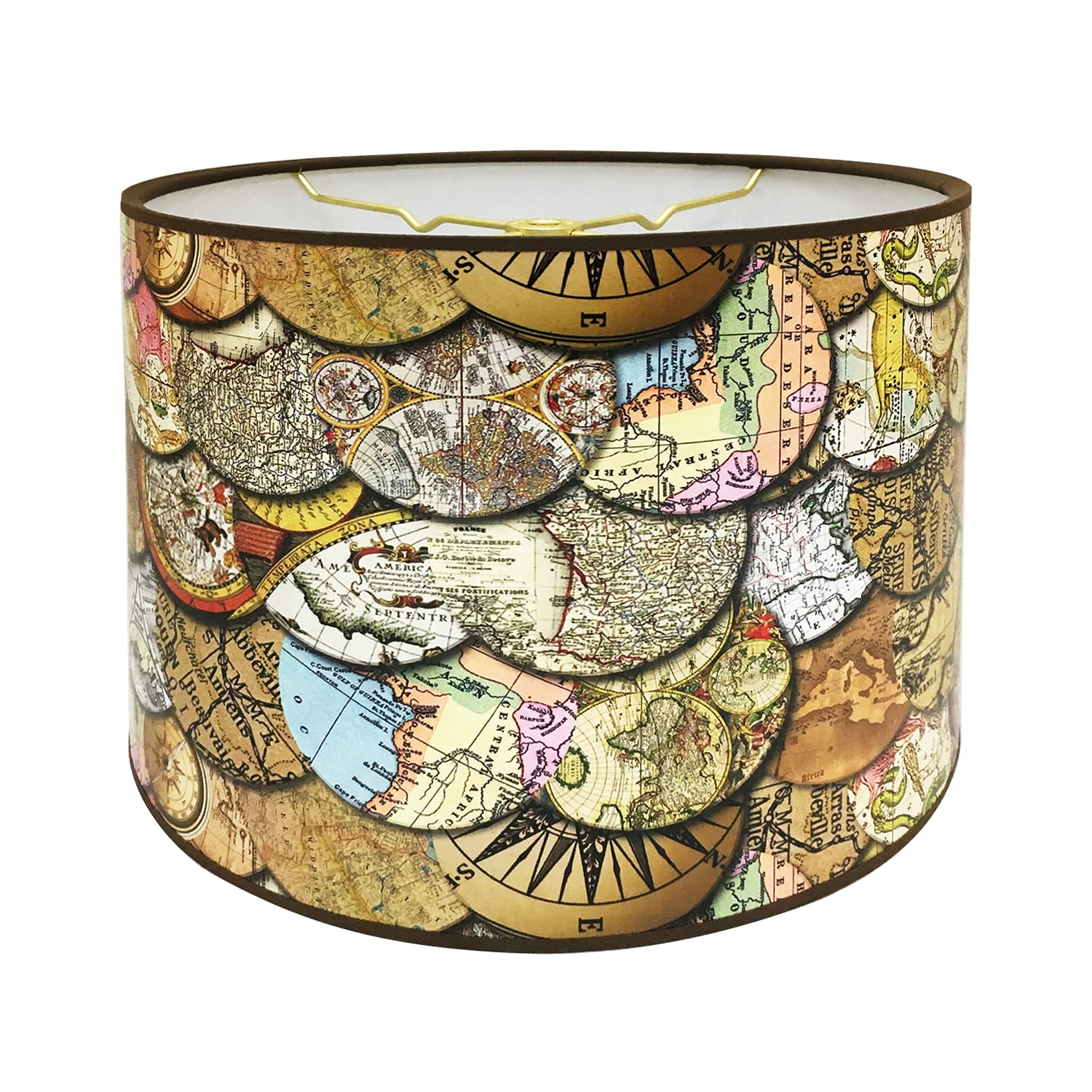 Royal Designs, Inc. Trendy Decorative Handmade Drum Shade, Made in USA, 10in, HBC-8015-10, Victorian Maps