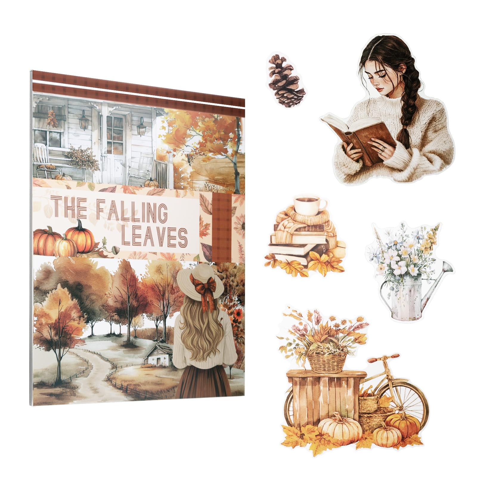 Lychii Scrapbook Stickers, 20 Sheets Falling Leaves Die Cuts Junk Journal Book Stickers, Autumn Aesthetic Card Making Supplies Adults for Crafting, Planner and Collage