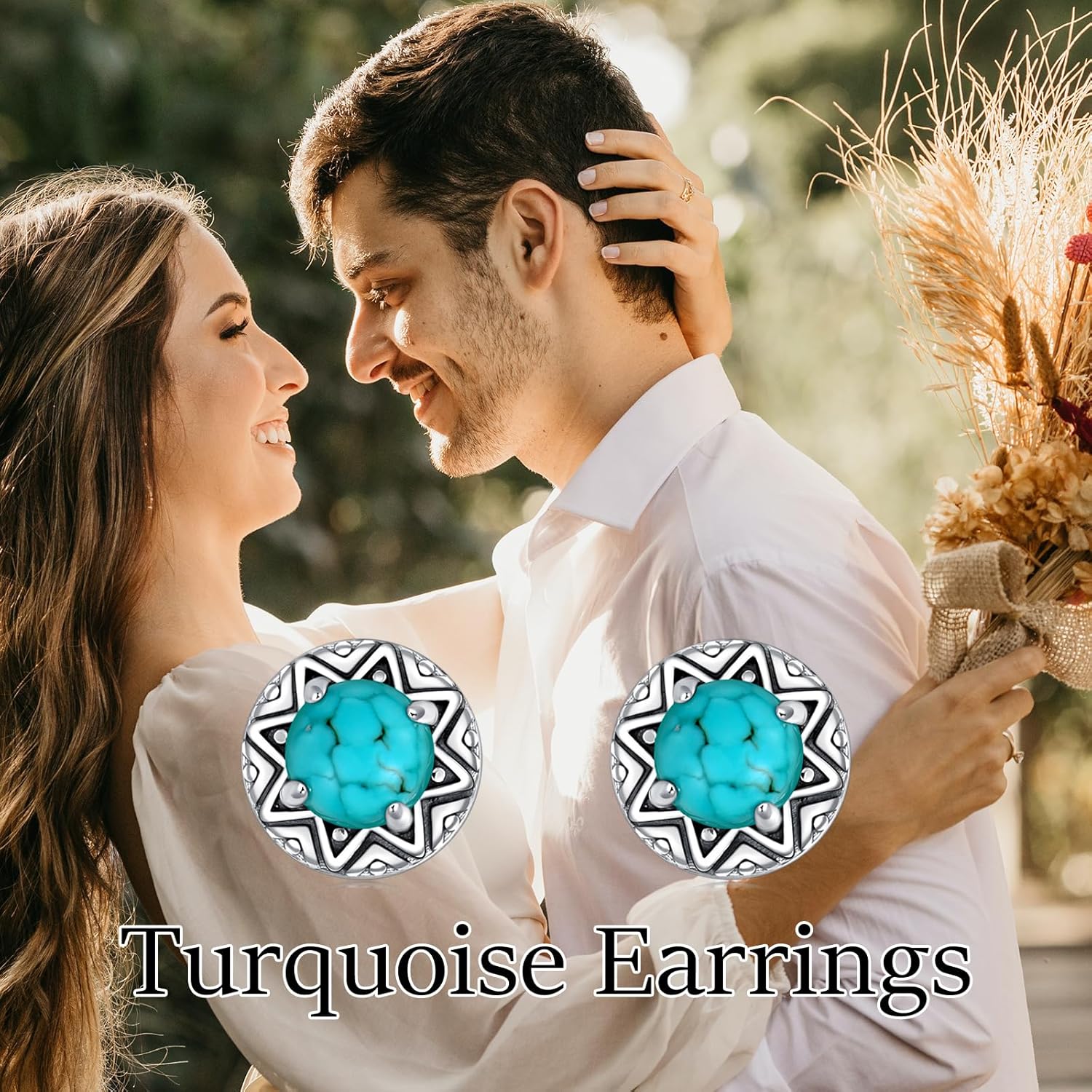 Natural Turquoise Earring 925 Sterling Silver Round Turquoise Gemstone Stud Earrings Western Boho Jewelry Gifts for Women - Image 6