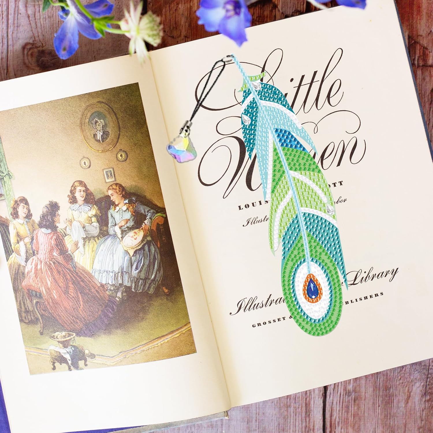 beinkmake 12pcs Feather Diamond DIY Painting Bookmarks DIY Rhinestones Bookmark with Crystal Pendant for Beginner Crafts