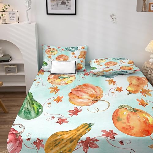 Vista 23 de Fall Gnome Sheets Queen Sheet Set - Thanksgiving Pumpkin Bed Sheets, Soft Microfiber & Deep Pocket & Wrinkle Free Patterned Bedding Sheets &