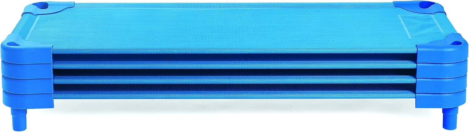 Angeles Stackable Daycare Cots, Value Line Toddler Cot 52" L x 22" W, Ready to Assemble Toddler Bed for Preschool Classroom, Standard Size, Pack of 4, Blue
