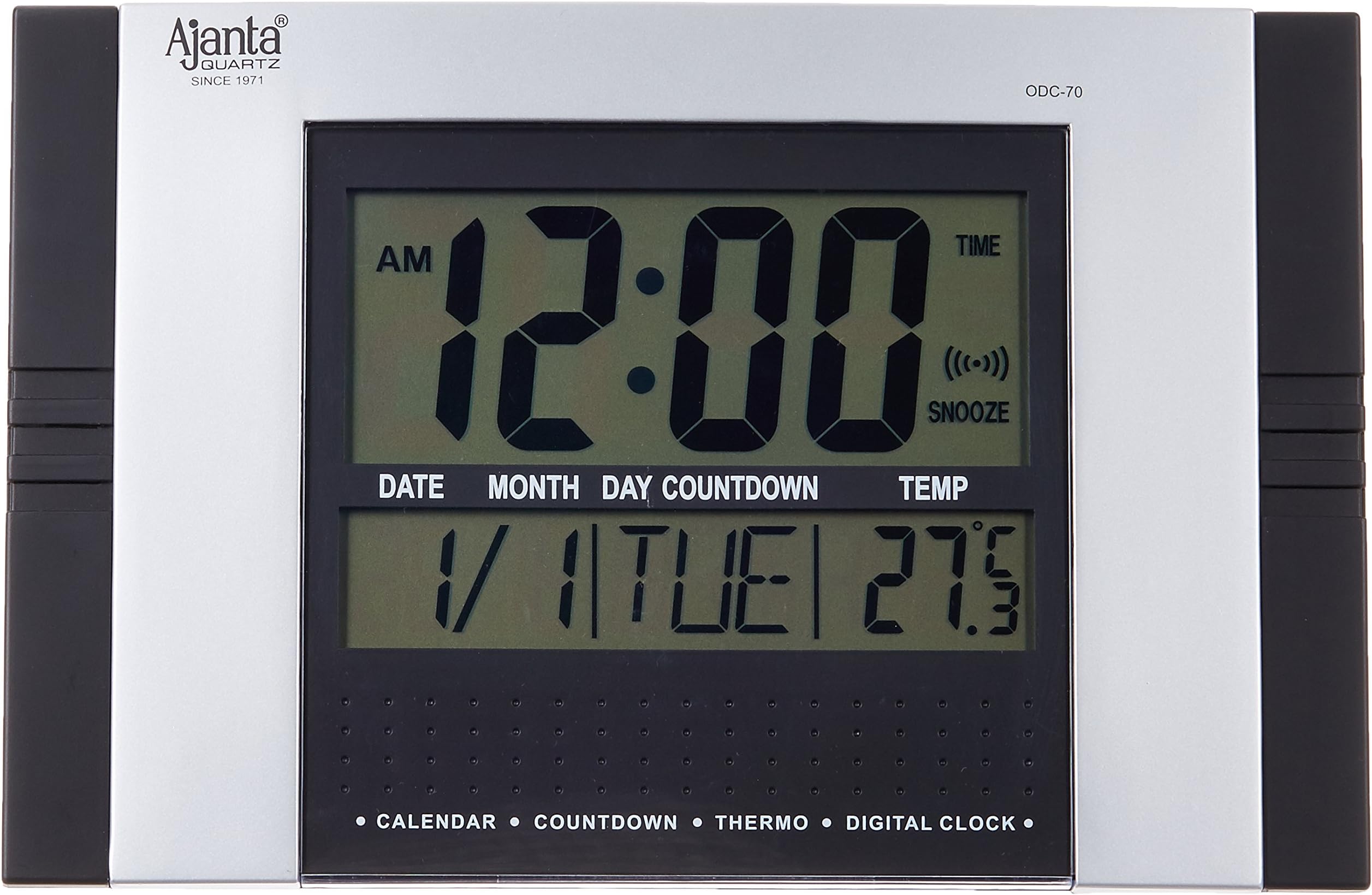 Ajanta Quartz Plastic Rectangle Digital Alarm Wall Clock (29 cm x 19 cm x 2.5 cm, Black, ODC 70)