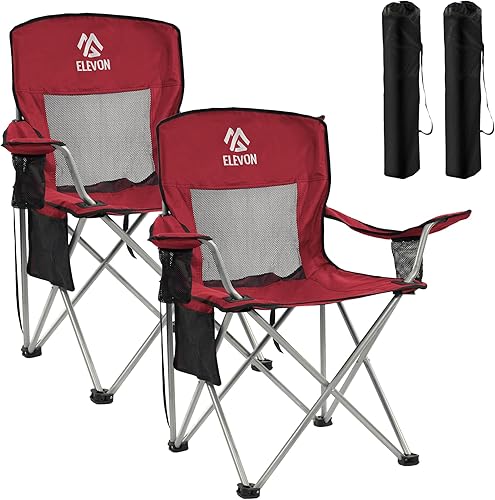 Vista 13 de Silla de camping Elevon, silla plegable portátil al aire libre con brazos, soporte para tazas y bolsa de transporte Verde