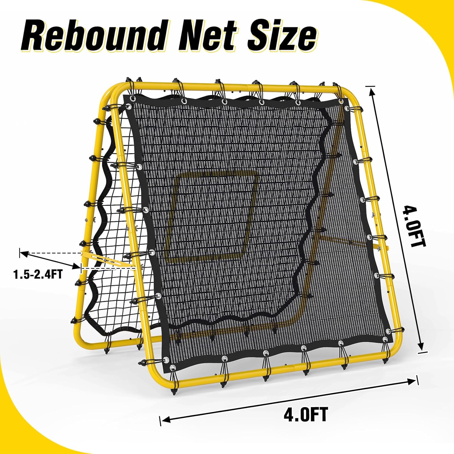 Double-Sided Soccer Rebound Net, 4×4FT Baseball Volleyball Softball Pitchback Net, Multi-Angle Adjustable Rebound Net, as a Gift for Children, Teen, Adults,Yellow