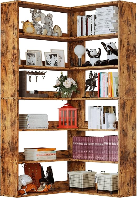 Amazon.com: IRONCK Corner Bookshelf 6-Tier L-Shaped Industrial Corner ...