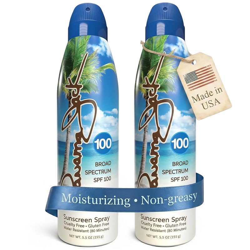 Protetor solar corporal em spray contínuo Panama Jack SPF 100, 2 unidades de 163 mL