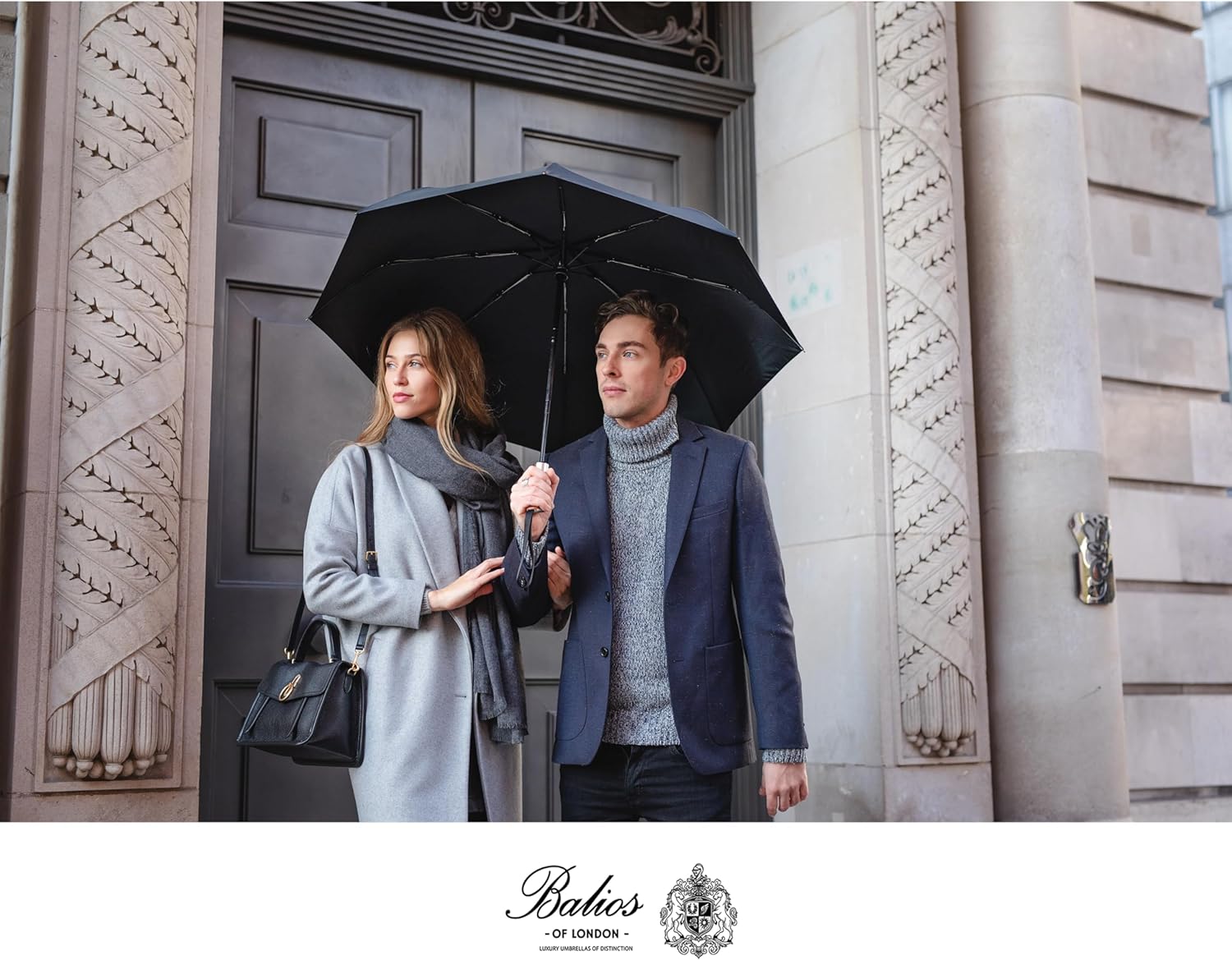 Balios (Designed in UK) Travel Umbrella Luxurious Golden Hardwood Handle Auto Open & Close Windproof Frame Single Canopy Automatic Folding Umbrella Men's & Ladies