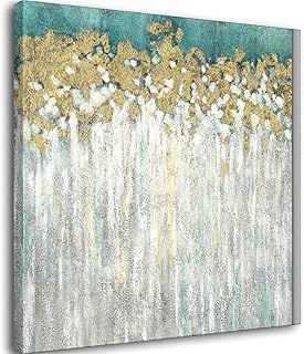 Quadro moderno su tela da parete astratto grigio e oro miscelazione texture turchese con lamina d'oro pittura a mano per soggiorno Unframe-style1 30 × 30 cm (30 × 30 cm)