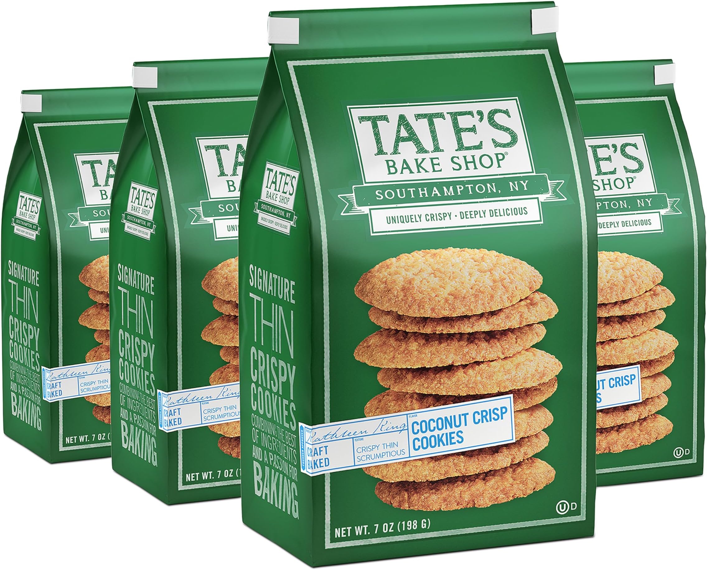 Tate's Bake Shop Coconut Crisp Cookies, 4 - 7 oz Bags