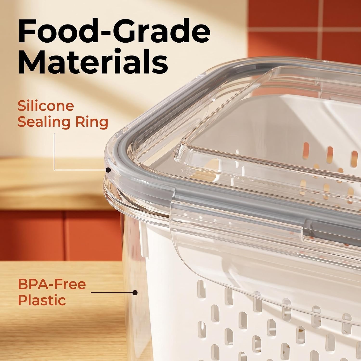 Fruit Storage Containers for Fridge, 4-Pack Fruit Containers for Fridge with Removable Colander - Airtight BPA-Free Produce Keeper, Keeps Berries Fresh 2 Weeks, Stackable Produce Storage