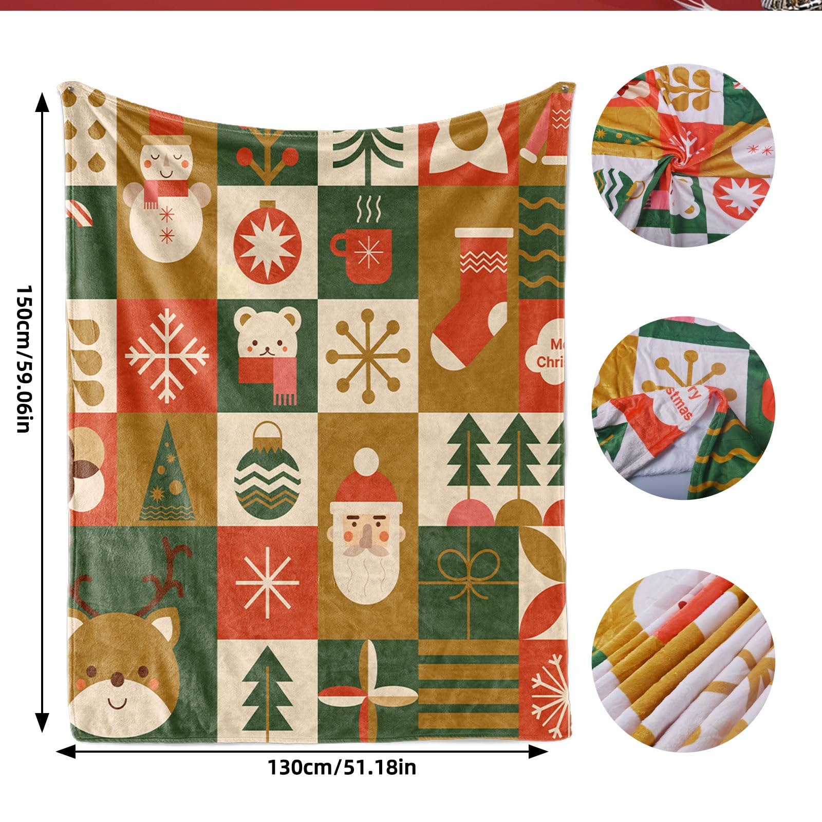 UGZDEA Christmas Blanket 130x150cm, Christmas Sofa Blanket, Soft Warm Winter Fleece Christmas Blanket for Adults and Kids (F - Image 4
