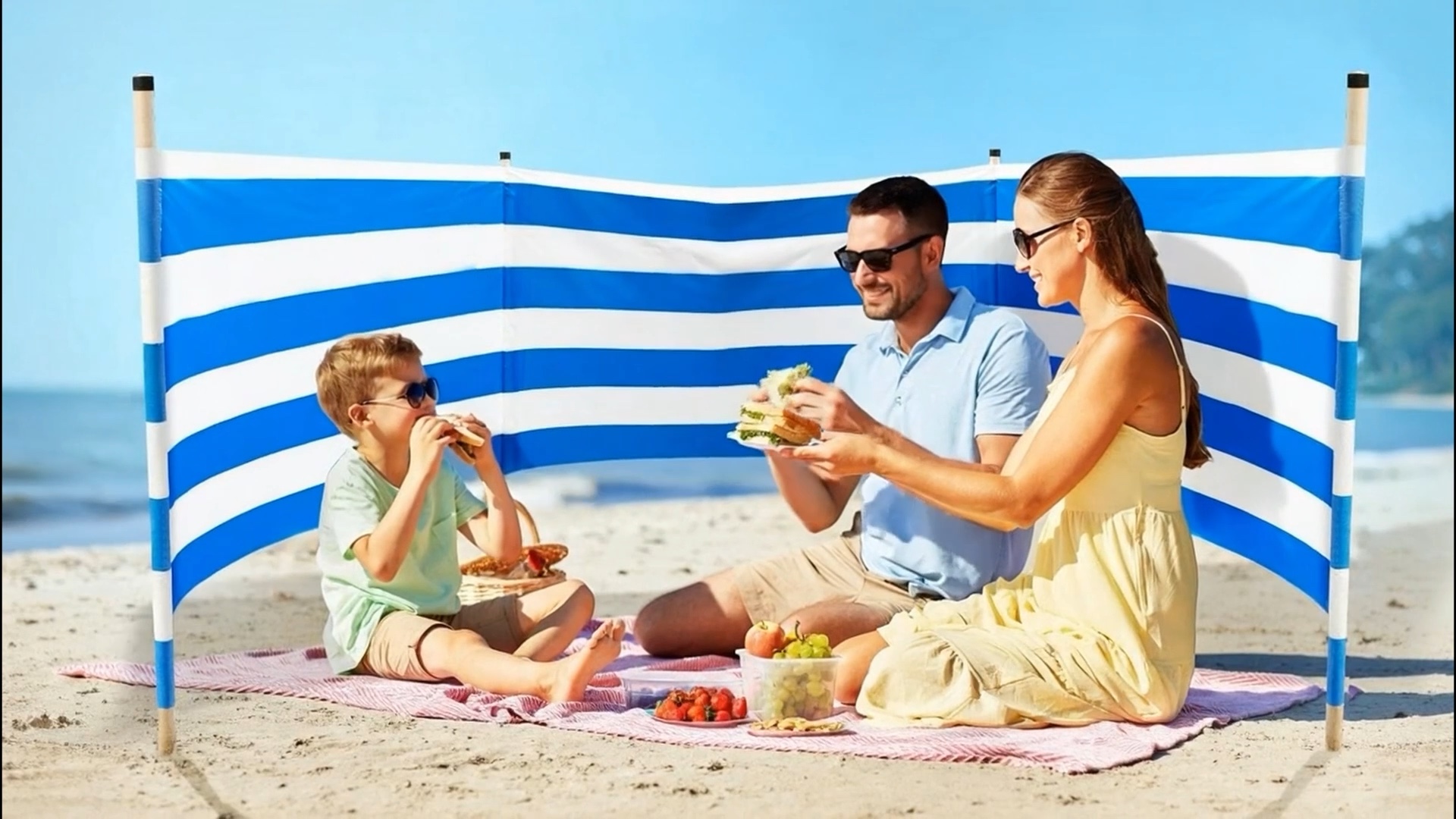 Pare-brise De Plage – Écran Coupe-vent 210D Avec Poteaux, Piquets Et Sac – Tailles S/M/L – Pour Camping, Pique-nique Et Plage