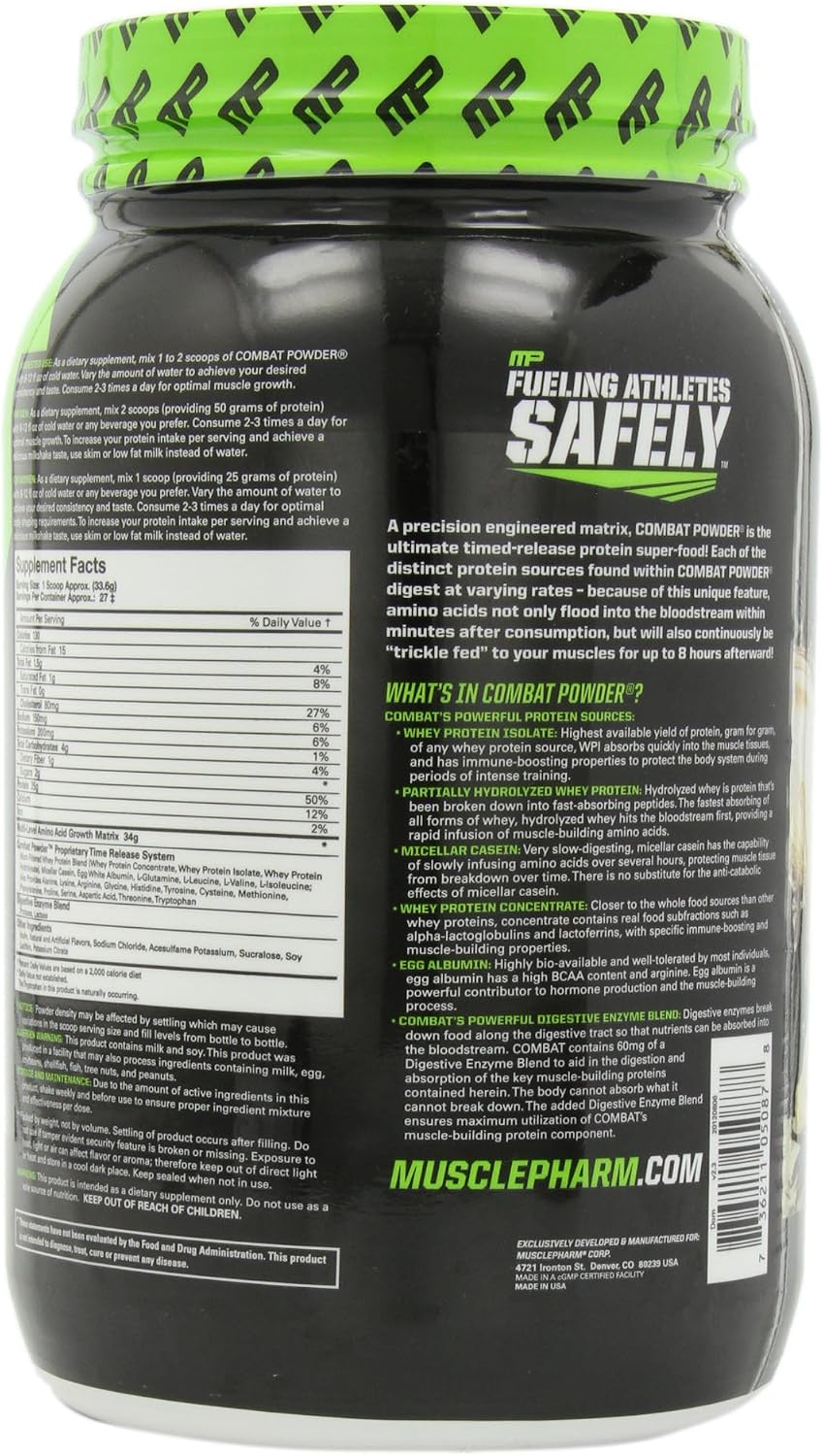 MusclePharm Combat Protein Powder, 5 Protein Blend, Vanilla, 2 Pounds, 27 Servings