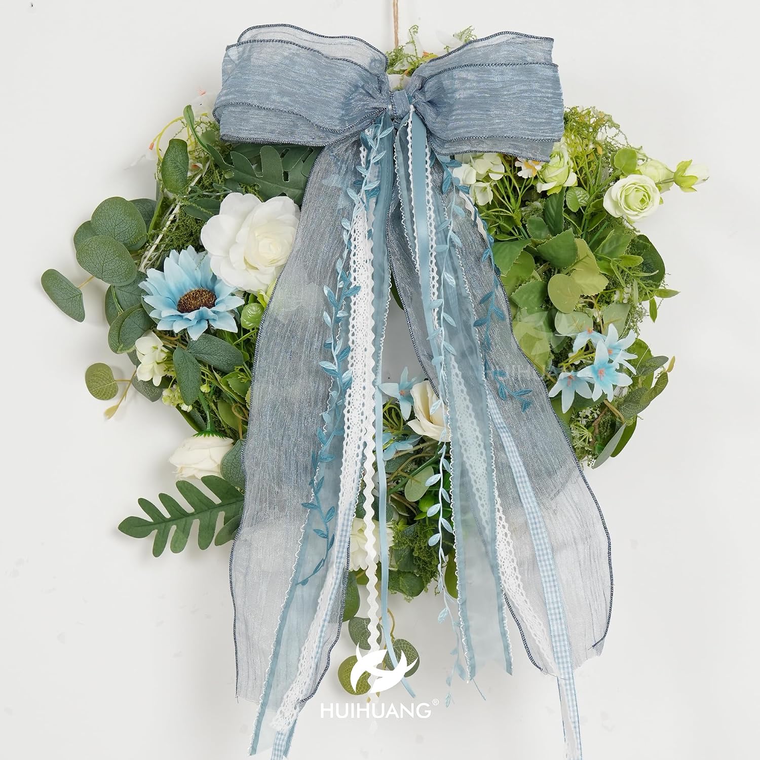 HUIHUANG Blue Wire Ribbon 2.5 inch Metallic Crinkle Dusty Blue Wired Ribbon for Bows Making Gift Wrapping Wreaths Holiday Home Decor DIY Crafts Christmas Tree Bows -10 Yards
