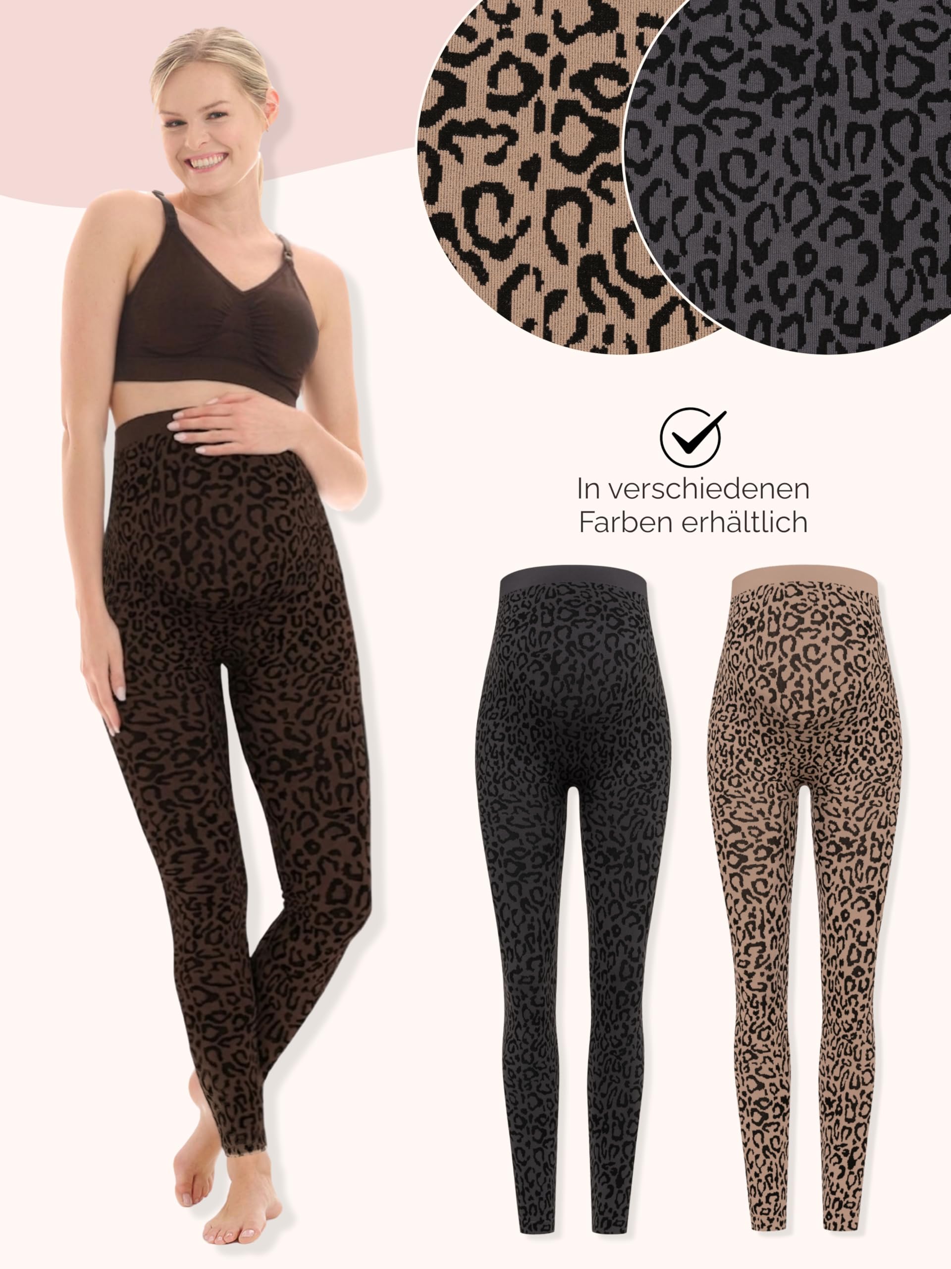 Herzmutter Umstandsleggings Leo Print - OekoTex 100 - Blickdicht - Schwangerschaftsleggings mit Muster - Leopard - High Waist - 1950