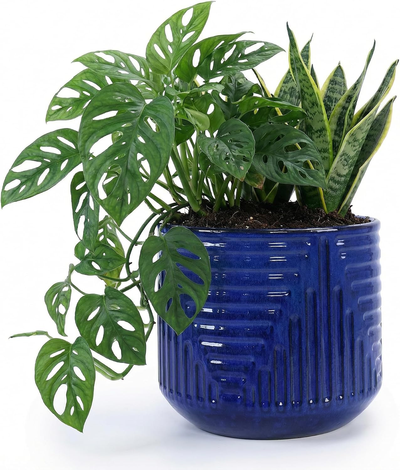 16 Inch Large Ceramic Planters for Indoor Plants, Outdoor Garden Plant Pots with Drainage Hole, 16" Round Decorative Pot for Patio, Floor, Home Decor - Cyan (Cyan)