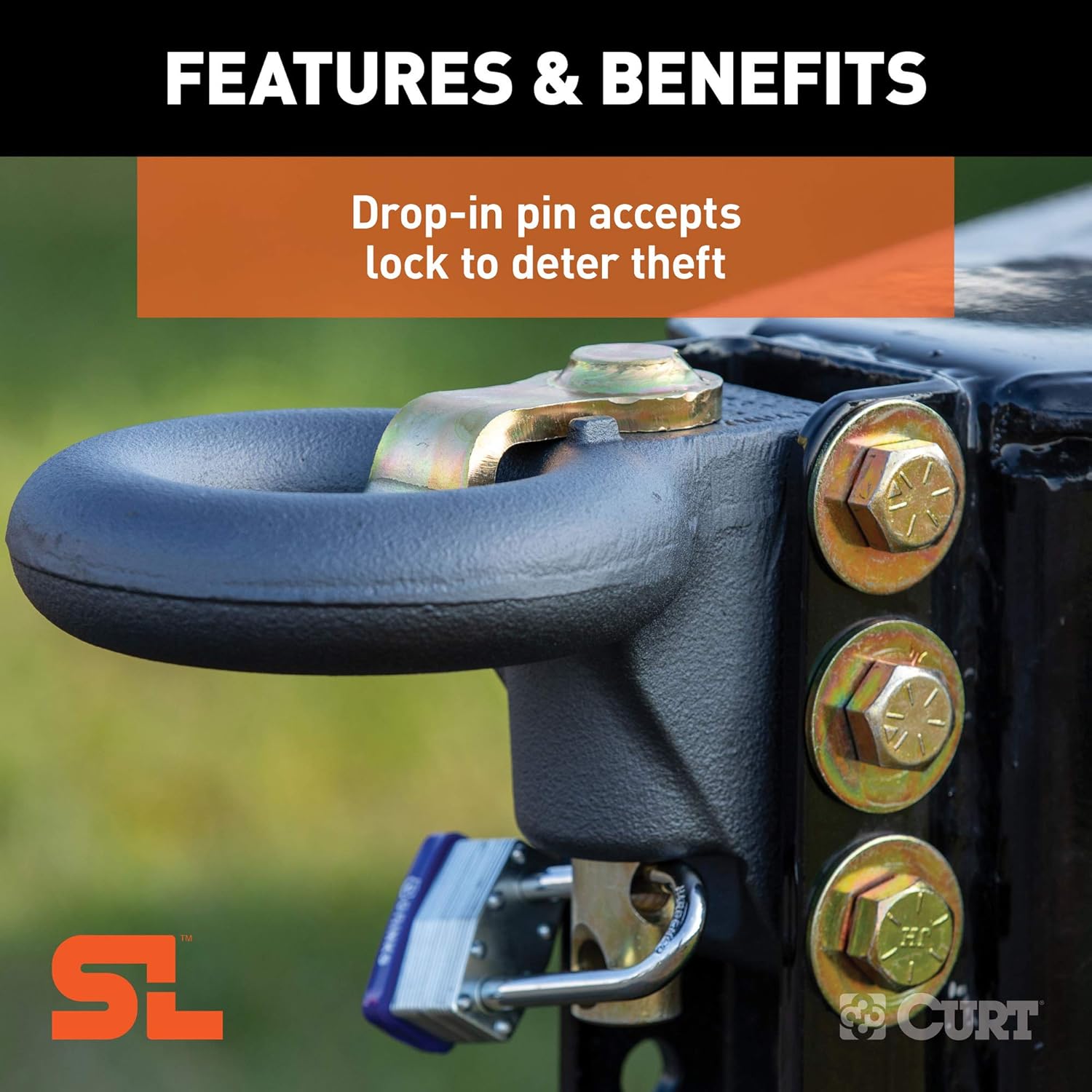 CURT 48641 SecureLatch Adjustable Lunette Ring with 11-3/4-Inch Channel 40,000 Pounds, 3-Inch ID, Battleship Grey Finish