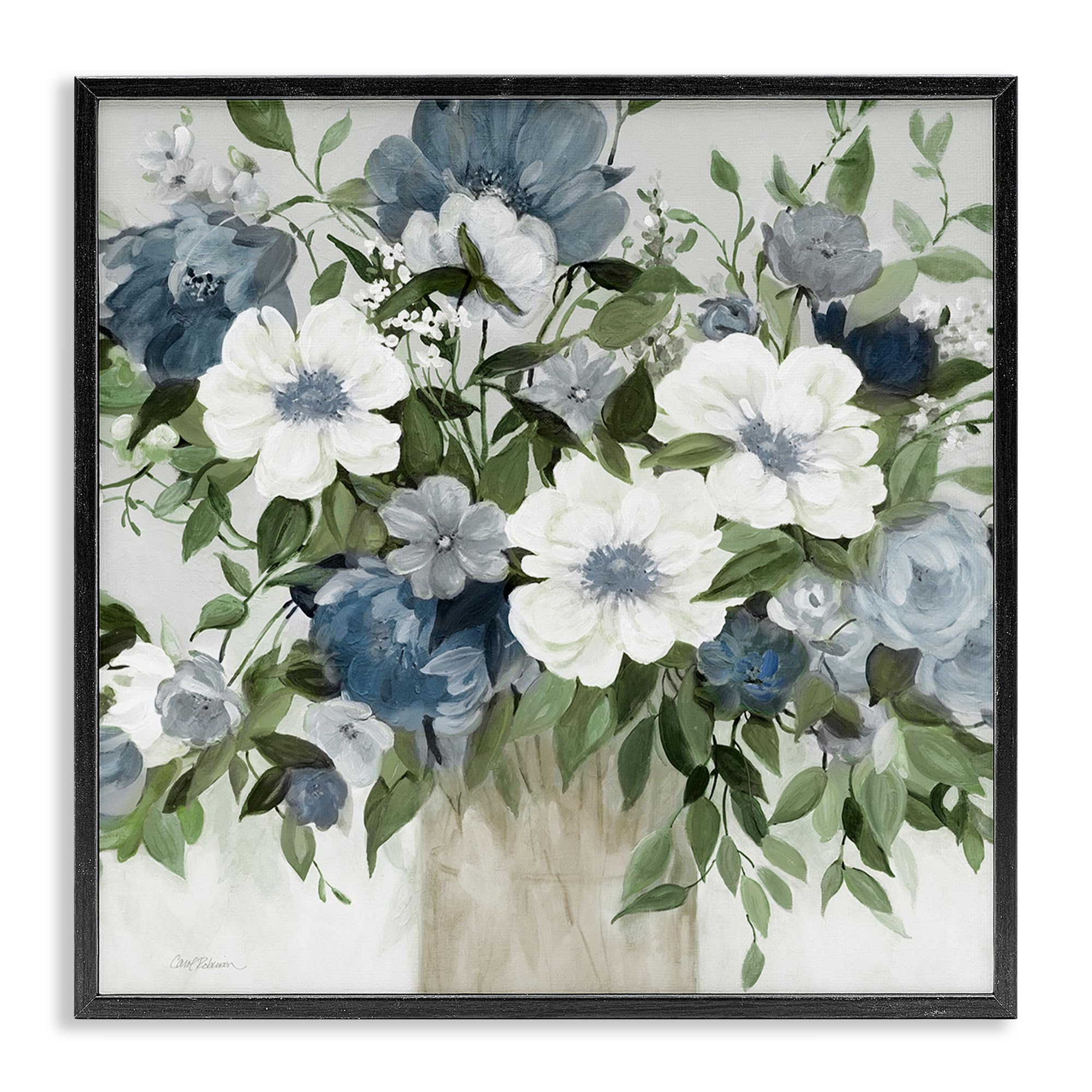 Stupell Industries 'White & Grey Blossoms', Framed Giclee Art, Black, 17 x 17 Inches, Easy to Hang and Sturdy, Made in USA, by Carol Robinson