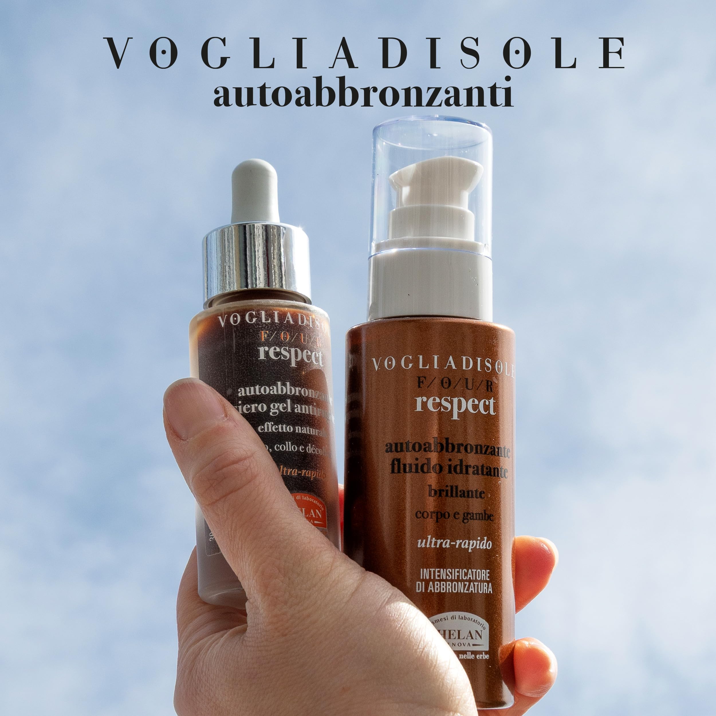 Helan, Vogliadisole Respect - Siero Viso Acido Ialuronico Autoabbronzante Antirughe Gel con Vitamina E, Inositolo e Agnocasto, Abbronzante per Abbronzatura Naturale e Luminosa per Pelli Delicate, 30ml