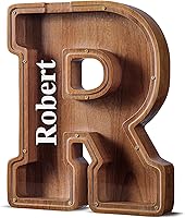 Vista 71 de SummiDate Alcancía de madera de letra para niños y niñas, Alfabeto, regalo de cumpleaños para niños (W)