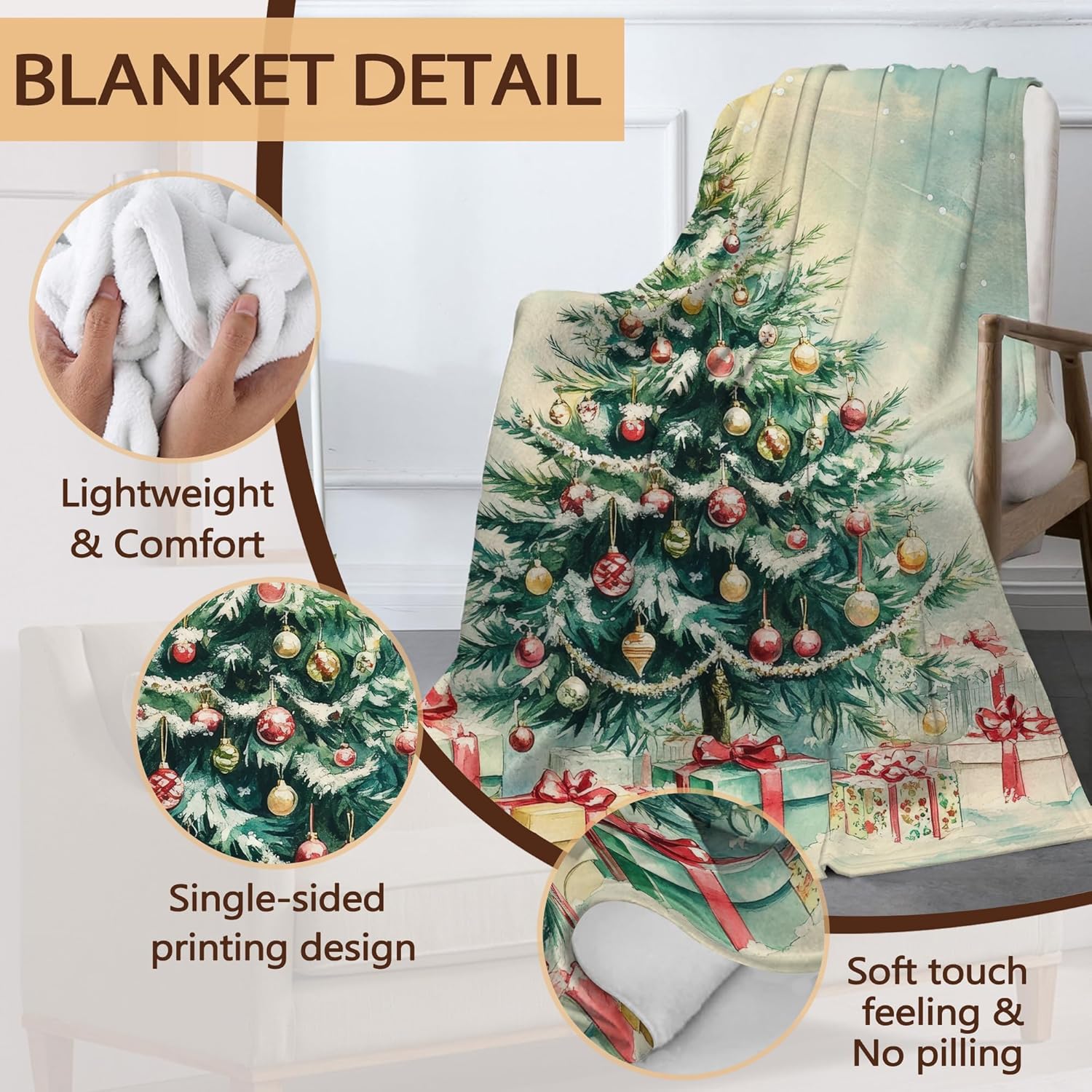 Christmas Tree Sofa Throw Blankets,Winter Present Soft Cozy Fuzzy Lightweight Travel Blanket,Flannel Fleece Fall Throw Blanket for Couch,Bed,Camping,Movie Nights,Watching TV 50 X 60 Inch