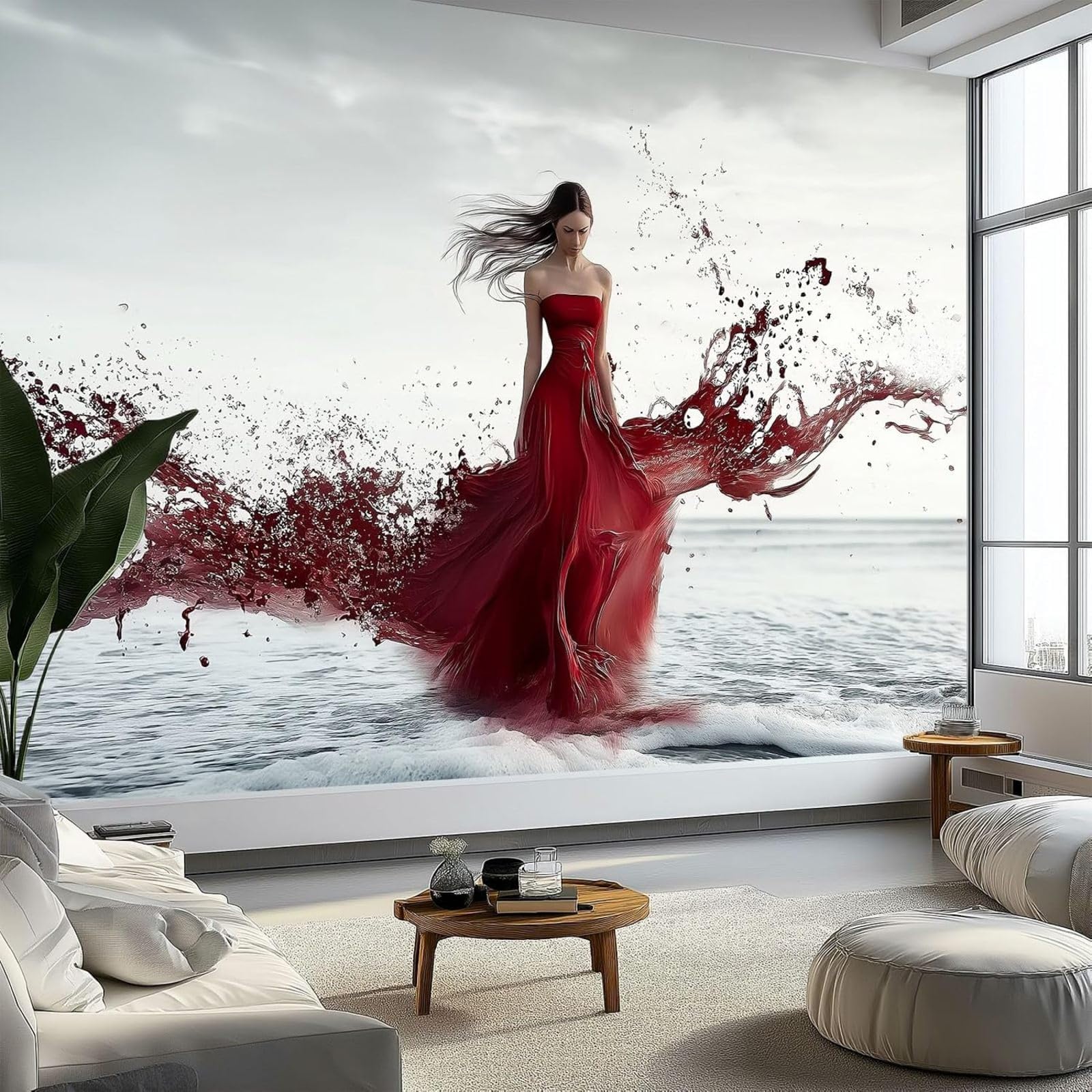 hgjdjhnf Abstract Red Skirt Girl Wallpaper, Photo Wallpaper, Wall Decor, Wall Mural, Decoration for Study, Living Room, Restaurant, Cafe, Decor, Grey, 430cm x 300cm
