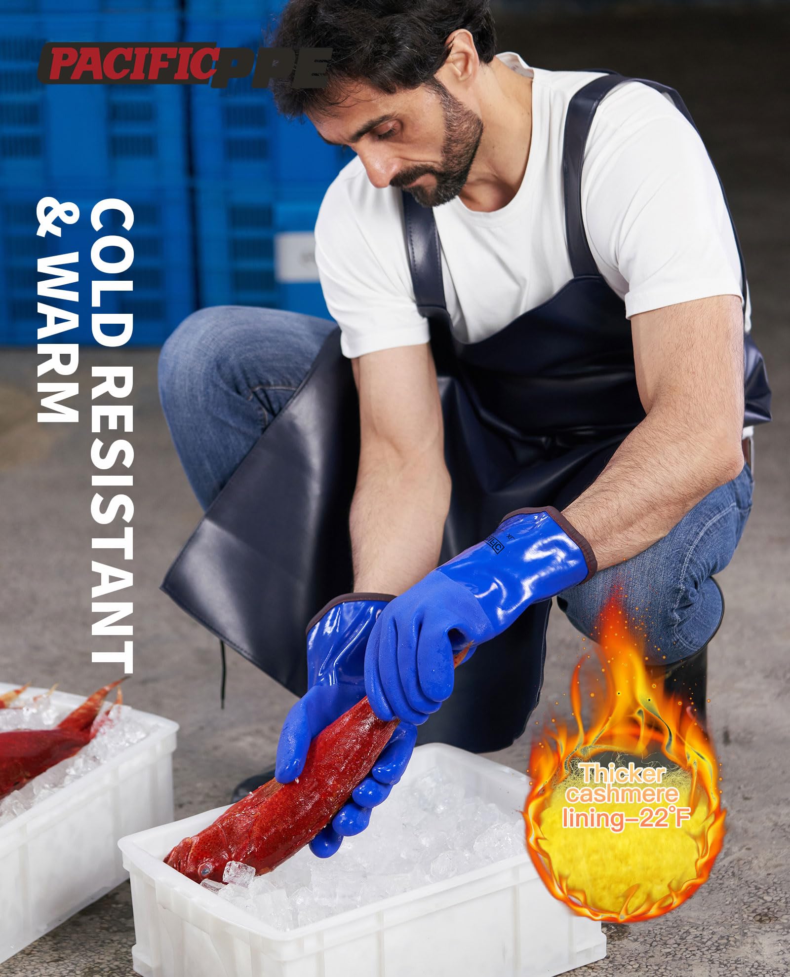 PACIFIC PPE 3 pary izolowanych termicznie rękawic do zamrażania z PCW dla mężczyzn i kobiet, 100% wodoszczelne, do pracy w zimie, w zimnej pogodzie, odporne na chemikalia i olej, XL
