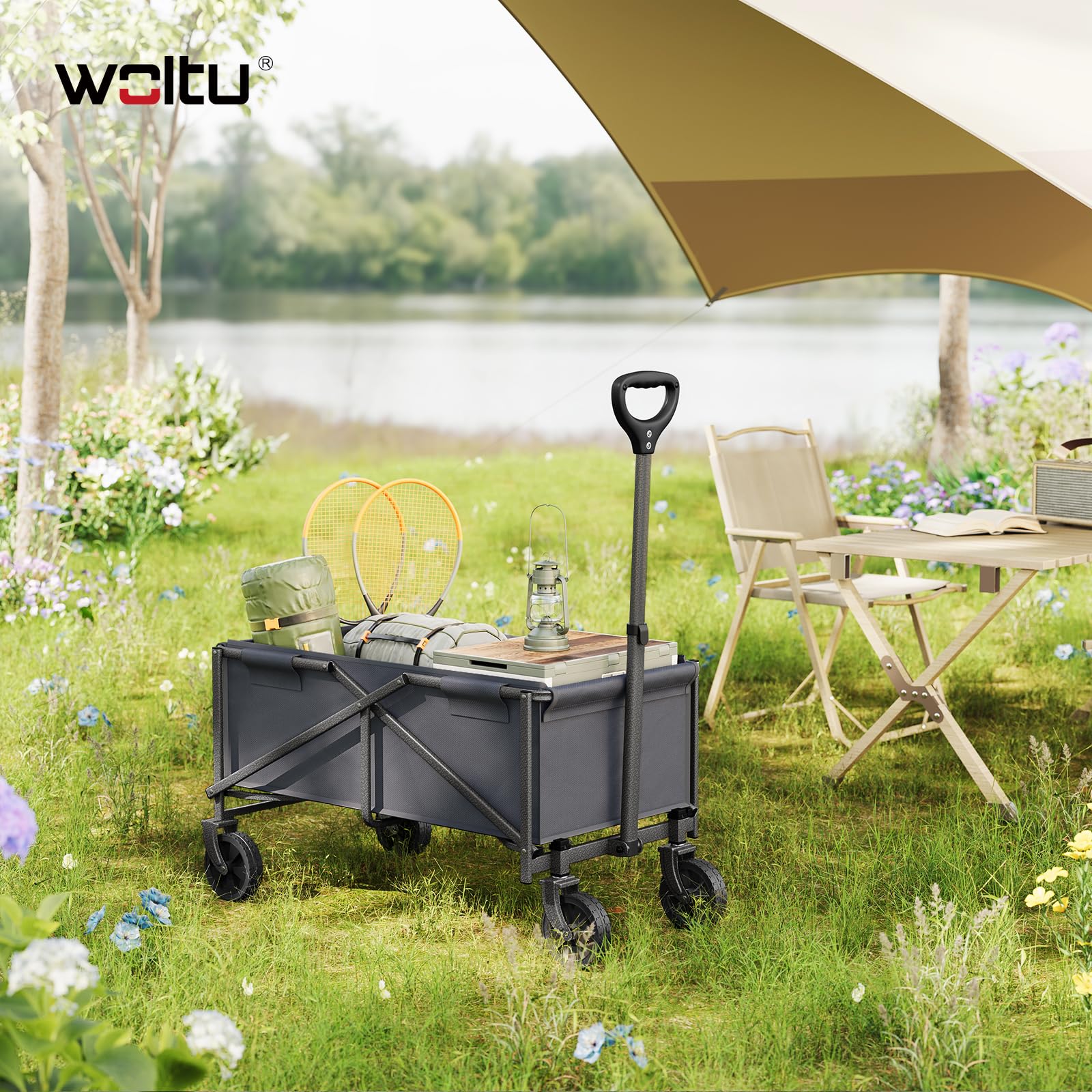 WOLTU Chariot à roulettes Pliable, Poignée Réglable, Gris