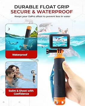 REFLEX CAMERA Waterproof Floating Hand Grip Compatible with Gopro Hero 13/12/11/10/9/8, Akaso, Insta360 & DJI Osmo & Other Action Cameras. Great Floating Handle with Anti Slip Grip & Wrist Strap