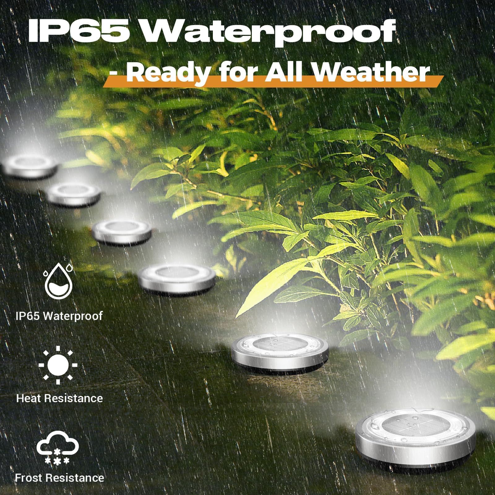 Solar Lights Outdoor Garden, 12 Pack Super Bright Led Solar Ground Lights, IP65 Waterproof Disk Light, Flat Pathway Lighting for Garden Lawn Patio Deck Walkway Landscape-Cold White — view 4