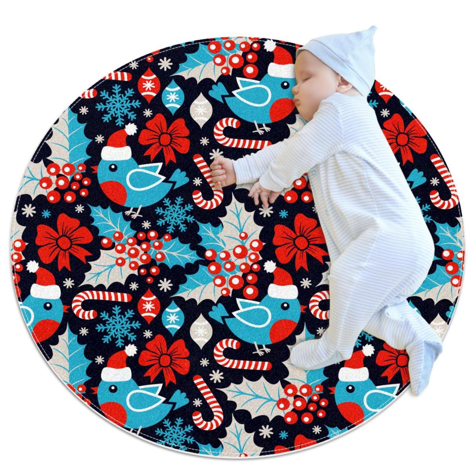 Tapis oiseaux de Noël floral 70x70cm : tapis de sol déco intérieur et salle de bain